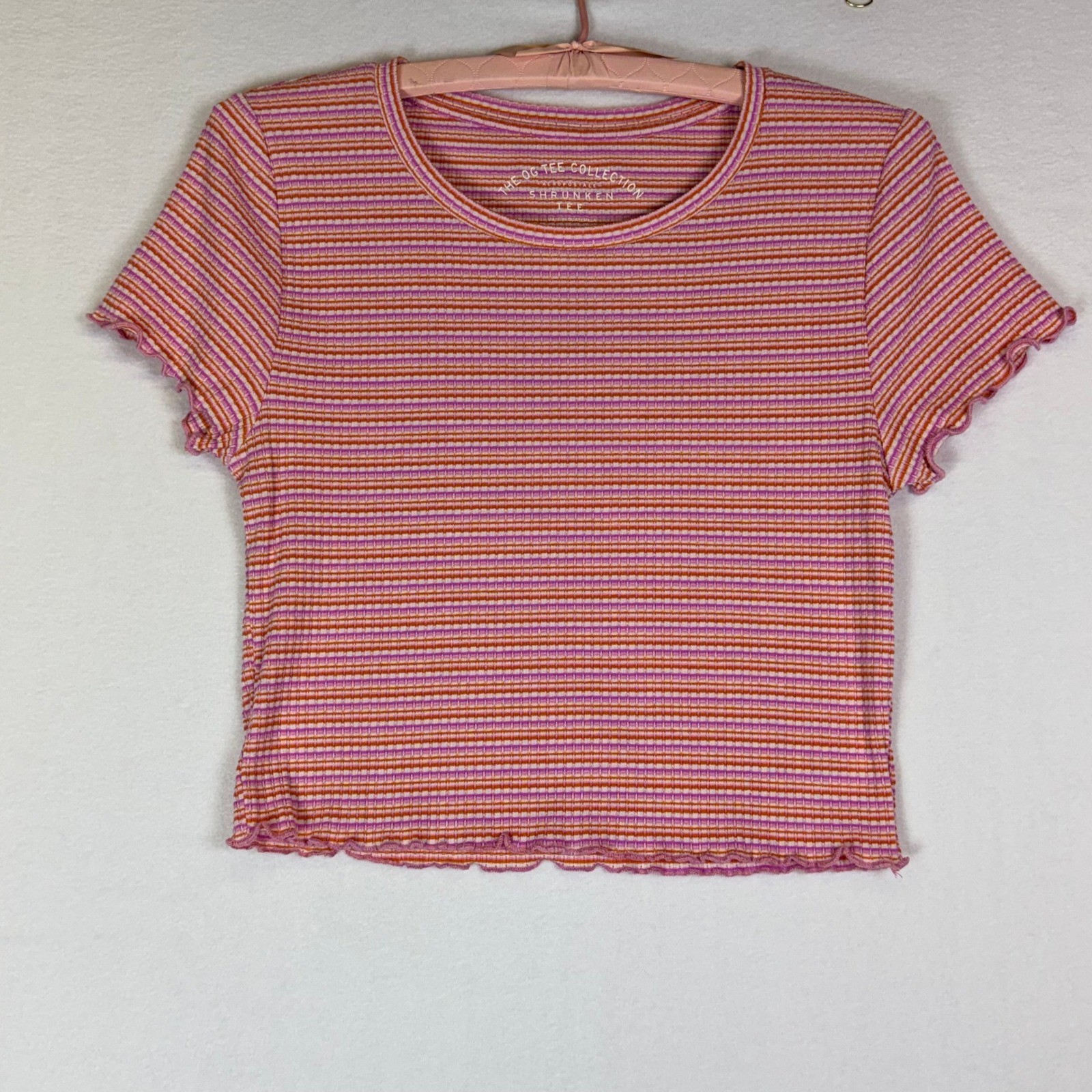 Y2K Aeropostale Shrunken Tee Ribbed Lettuce Edge Crop Top S Preppy 90&rsquo;s Retro
