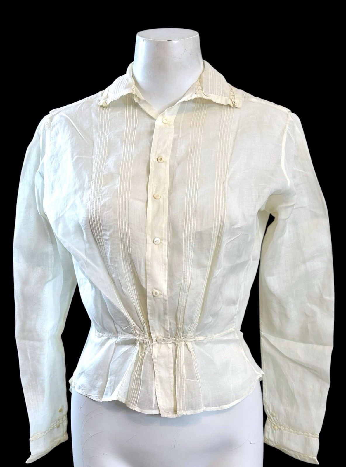 1890s Antique Edwardian White Shirt Waist Blouse Embroidered