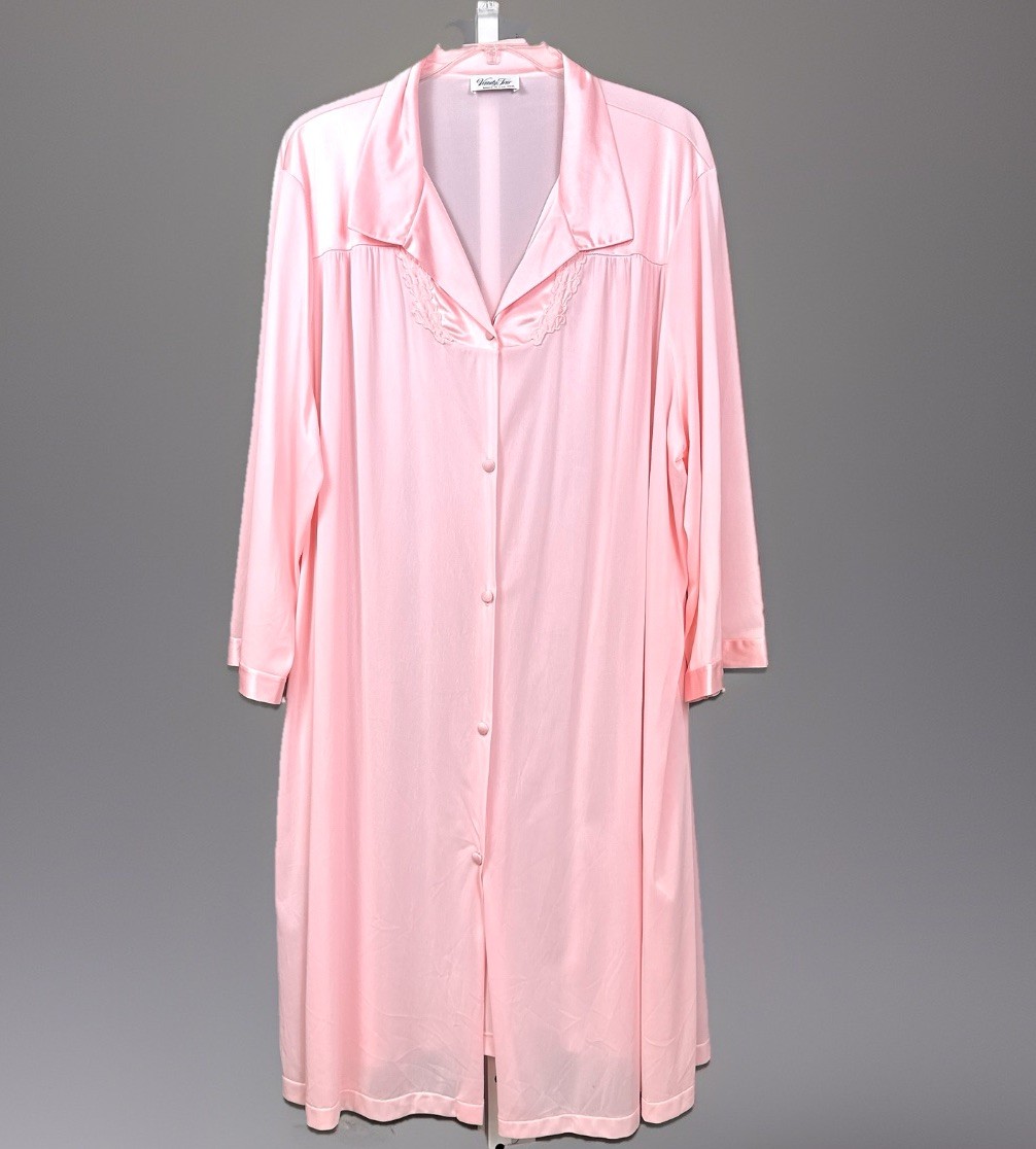 Vintage Vanity Fair Button Up Robe Housecoat Size 3X XXXL 31-807 Baby Pink Nylon