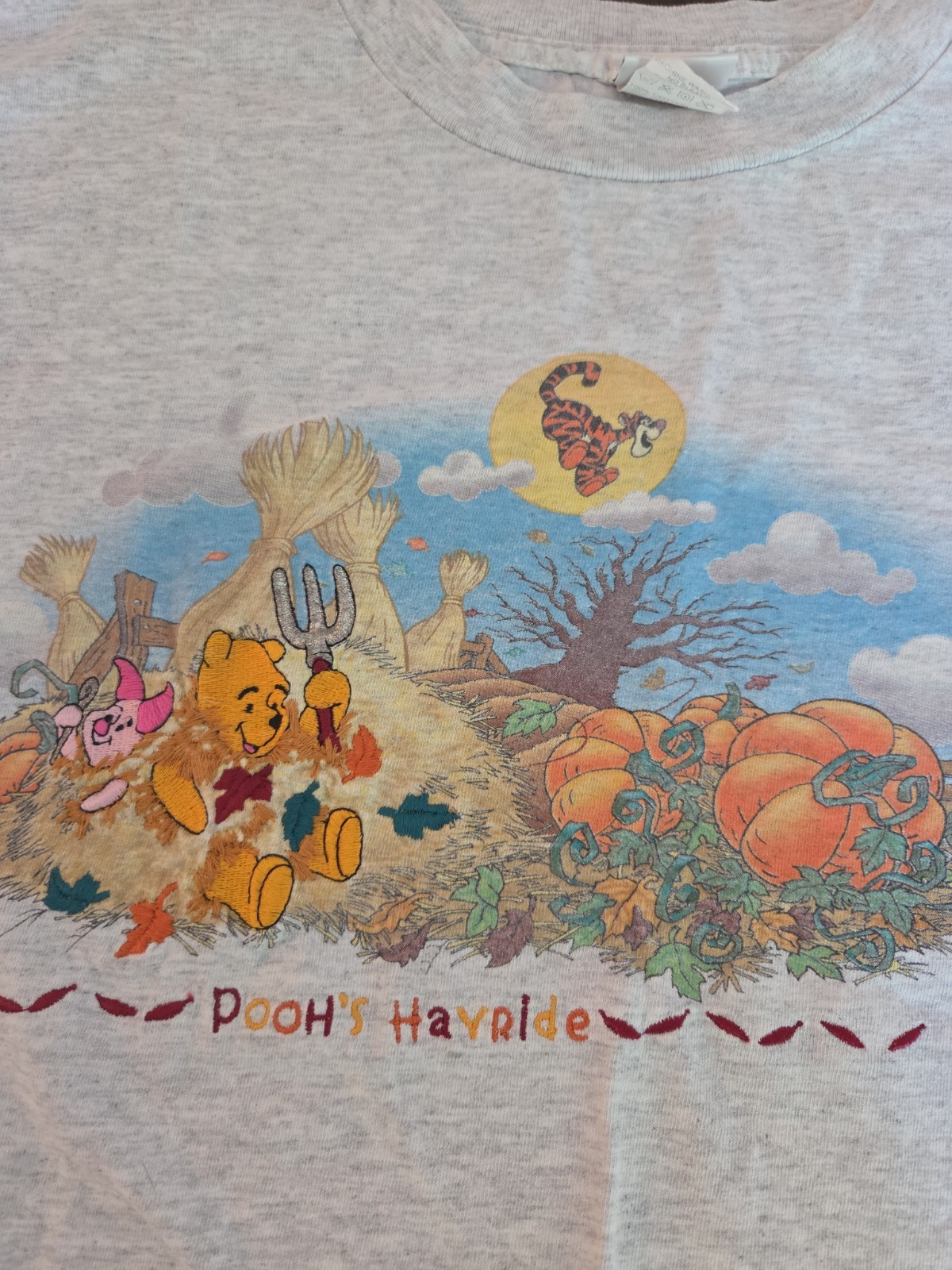 Vintage Winnie The Pooh Embroidered Fall Shirt XL Single 90s Halloween Cartoon