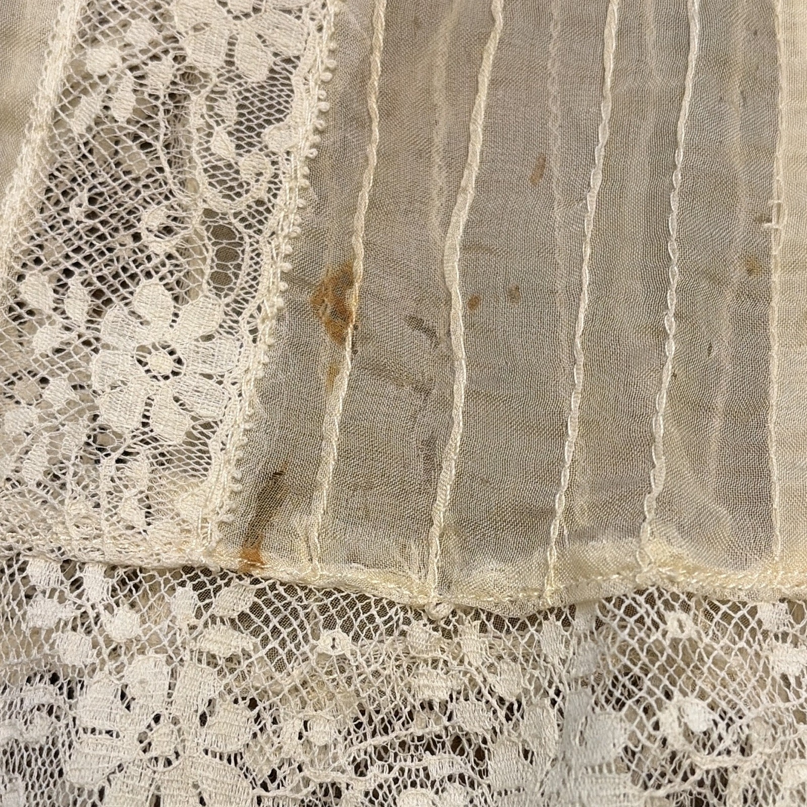 Vintage Silk Sheer Lace Petticoat Slip Skirt Layered Lace Trim Ivory/Material