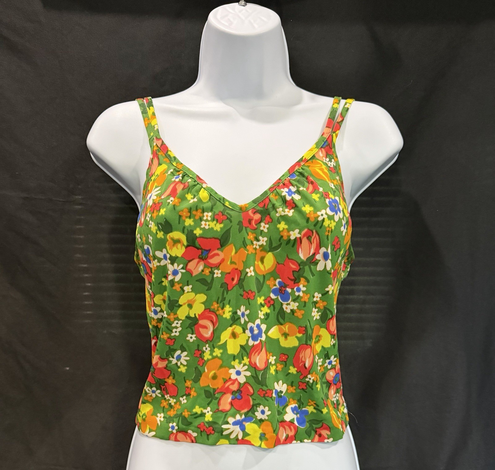 Vtg 70’s Maille de France Shocking Diffusion Disco Daywear Green Floral Tank