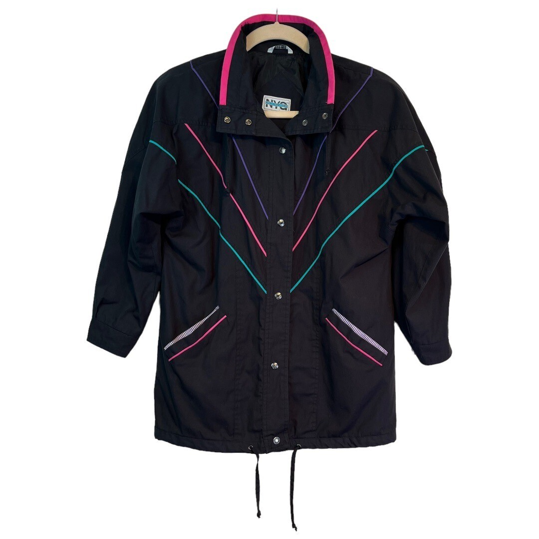 New York Girl Womens Jacket Size L Lightweight Neon 90s 80s Snap Pockets Coat