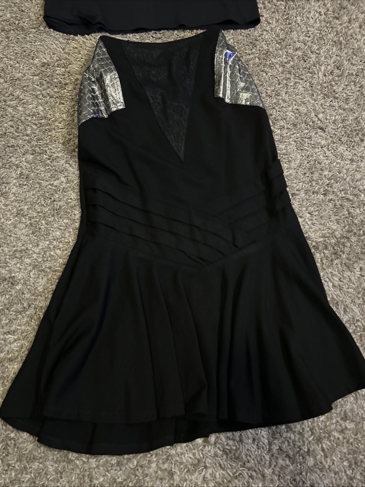 VTG Leadermode 2pc Skirt Set M Black Silver Metallic 80s 90s Goth Party Edgy