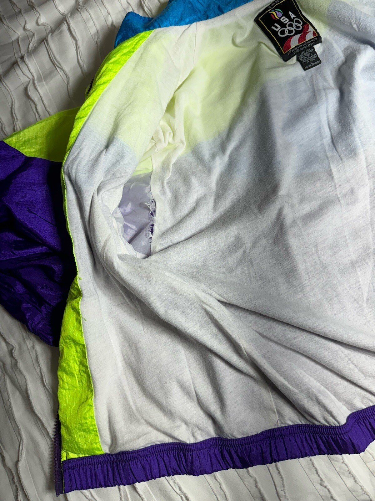 Vintage USA Olympics Neon Windbreaker Colorblock JC Penney Sz L Track Jacket