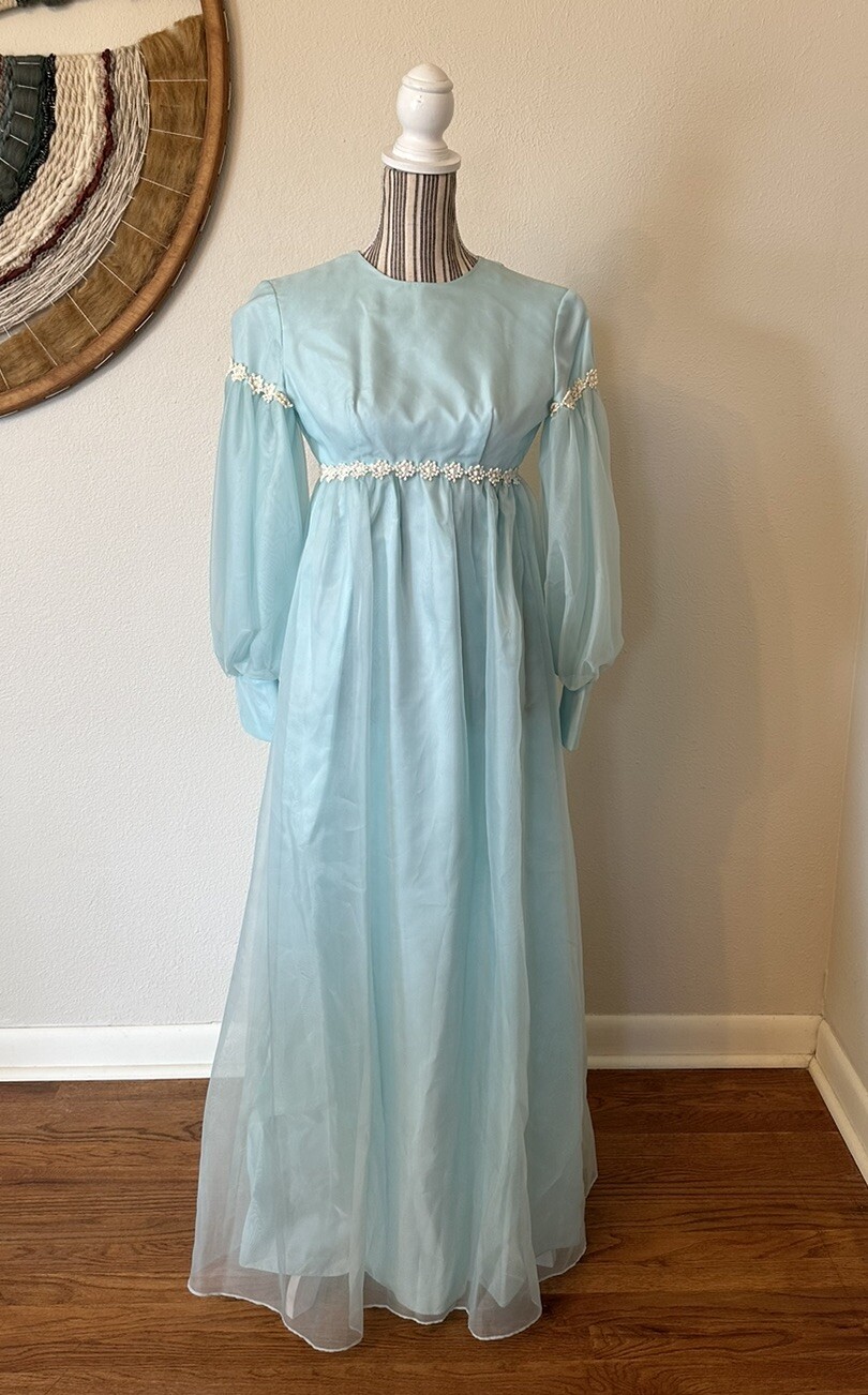 Vintage Lorrie Deb Dress 1960s Edwardian Maxi Puff Sleeve Woman&rsquo;s Small
