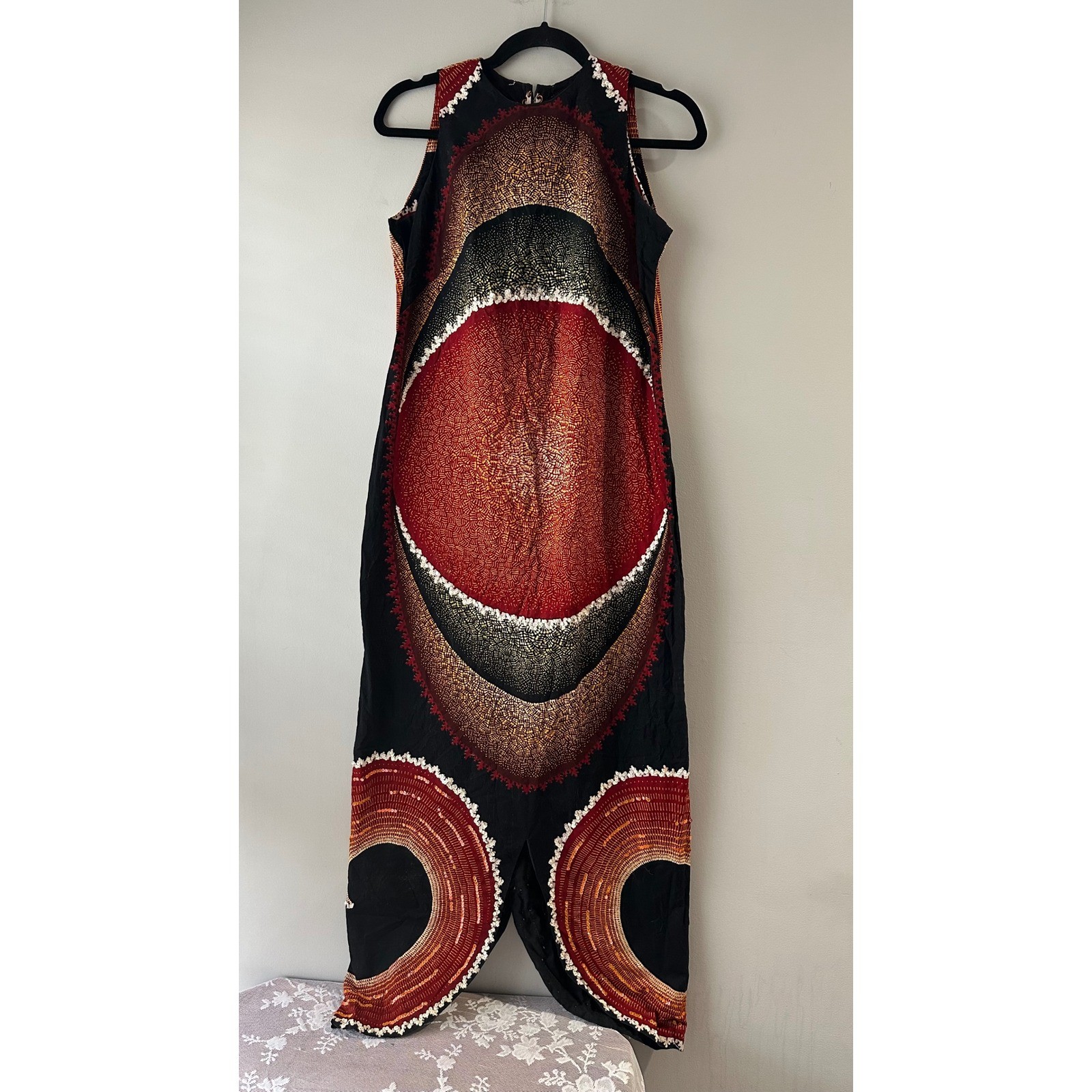 Beachcomber Jamaica Maxi Dress Womens Vintage Red Black Sequin Batik Split Hem