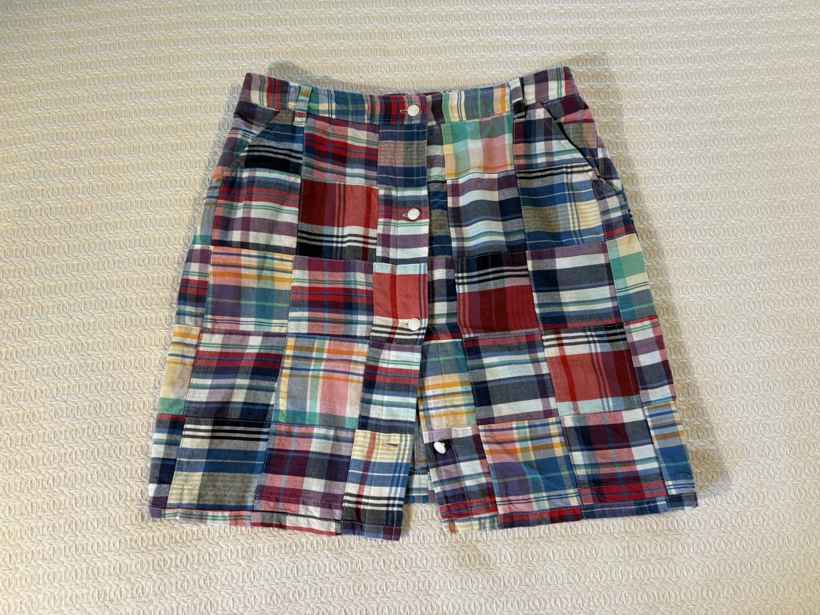 Vintage 80s Brooks Brothers Classic Madras Plaid Patches Mini Skirt Preppy Coast