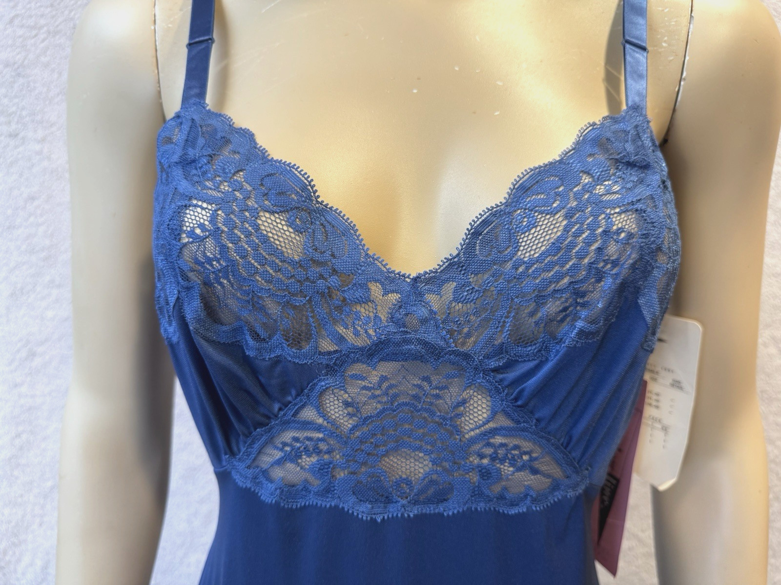 Shadowline Full Slip Blue NOS w/Orig Tags, Peek-A-Boo Bodice Lace, Sexy VTG 90&rsquo;s