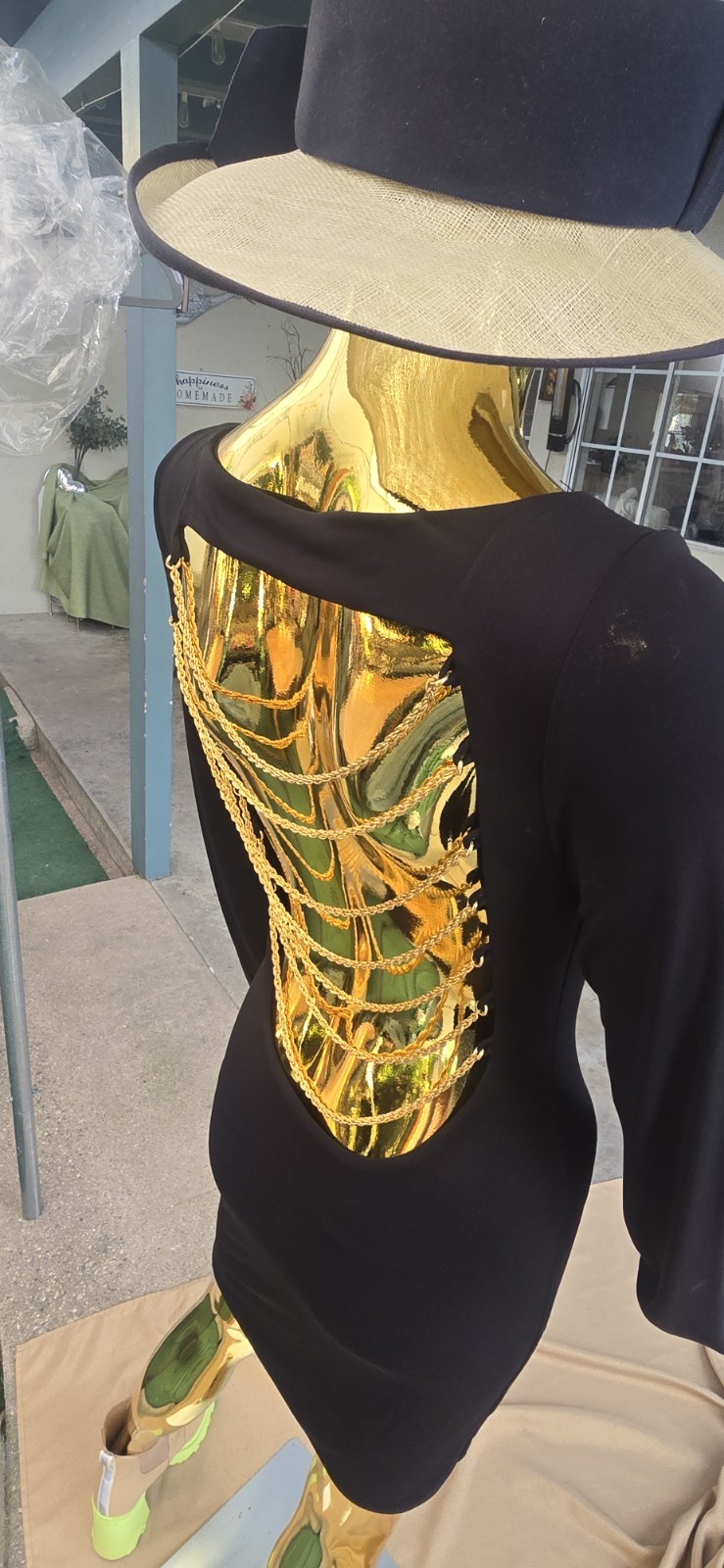 European made LYCRA high Quality Dress,open Back With Chains,1990 VINTAGE