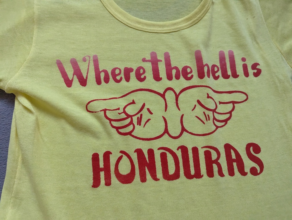 Lancer Vintage 70s 80s where the hell is Honduras yellow shirt womens size 36