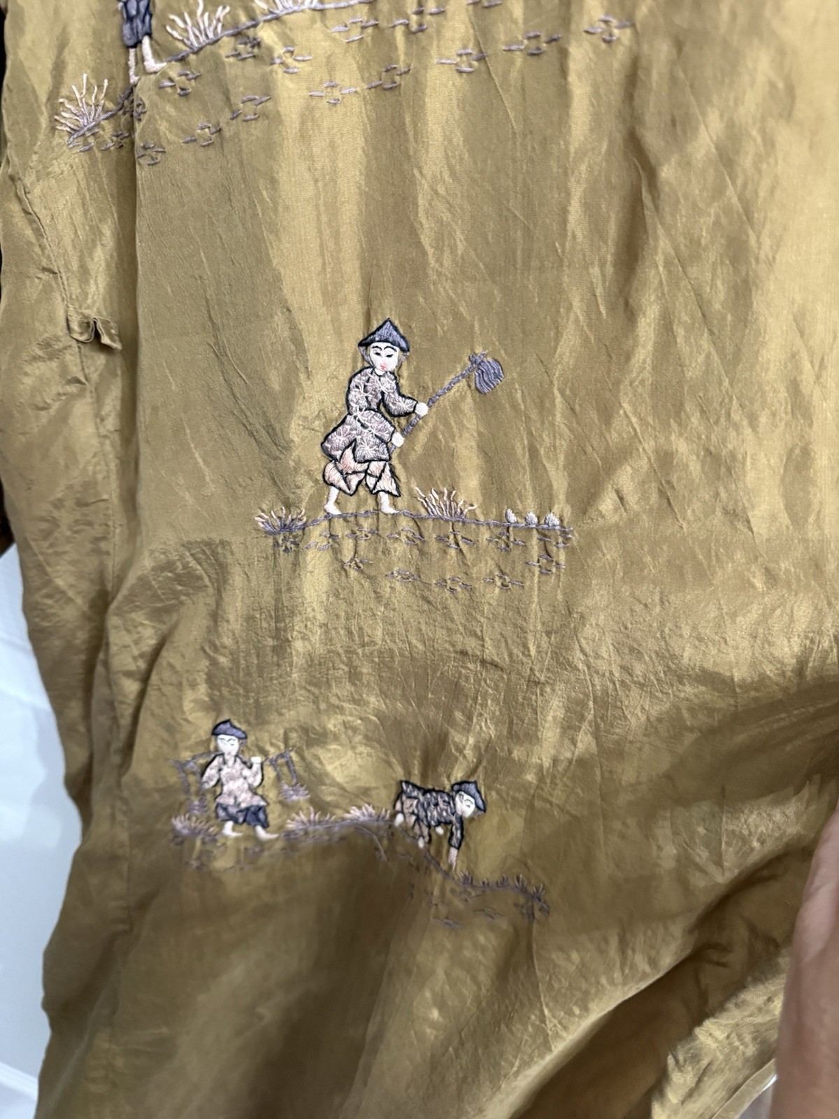Handmade Silk Embroidered Kimono Duster Robe Boho Artisan Asian Long Jacket OS