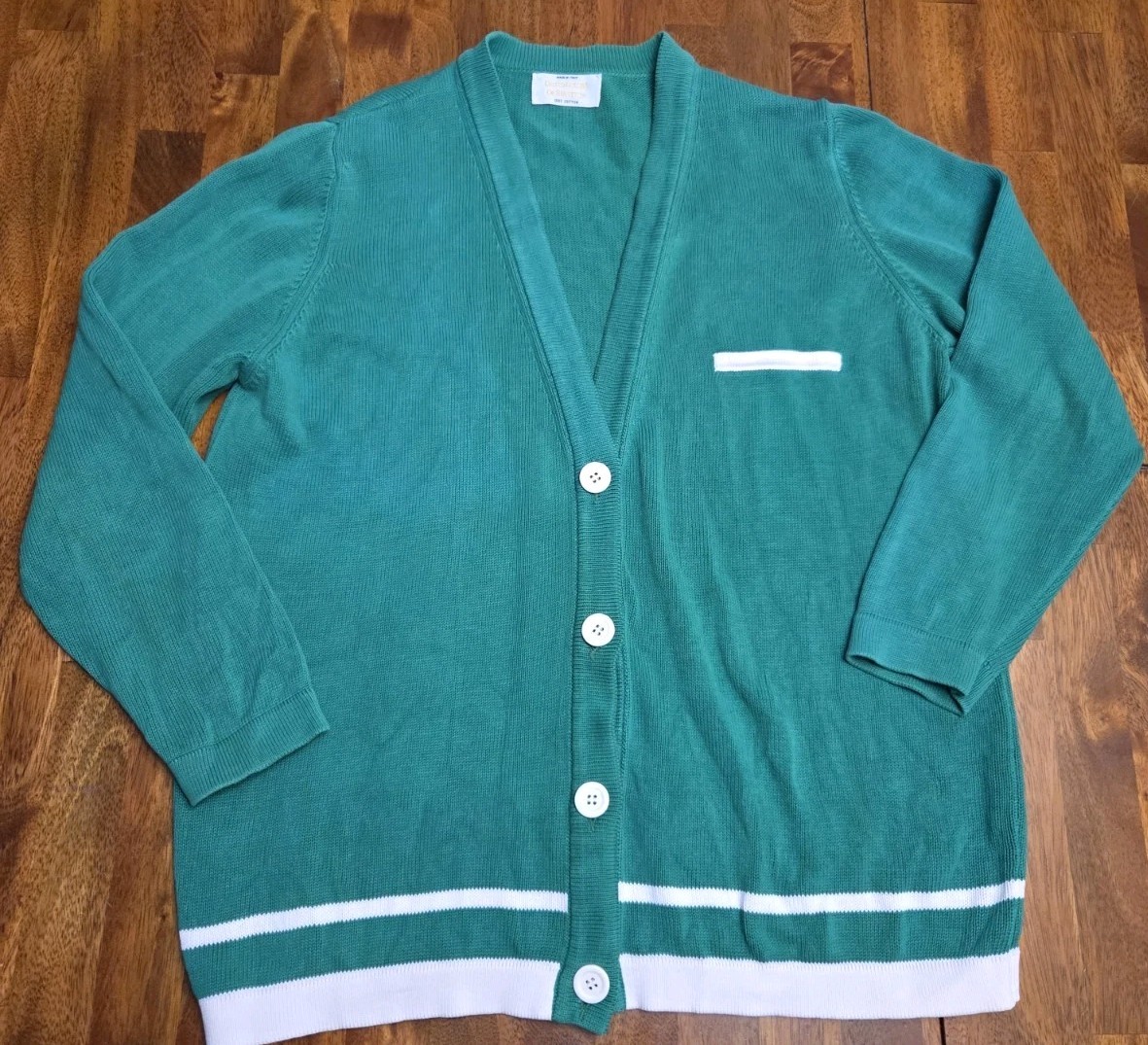 Vintage United Colors Of Benneton Green And White Cardigan Sweater No Size Tag