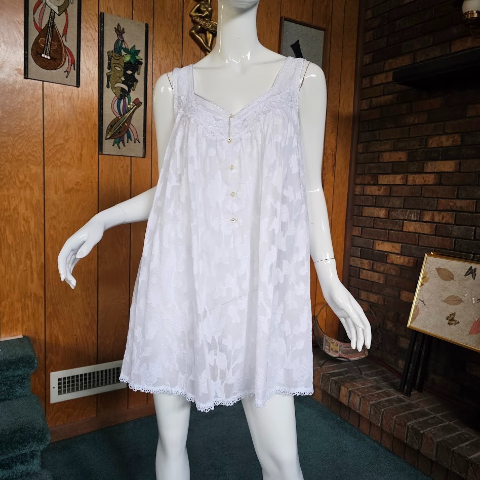 Vintage 90s White Lawn Cotton Queen Annes lace Peignoir Babydoll w/ Robe M/L/XL