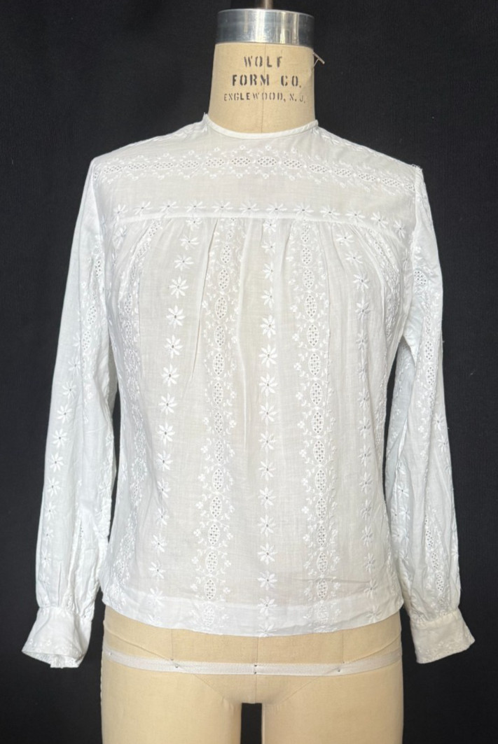 Vtg 1960s Women&rsquo;s TOP, Long Sleeve, Button Back, WHITE LACE EYELET, by JUDY BOND