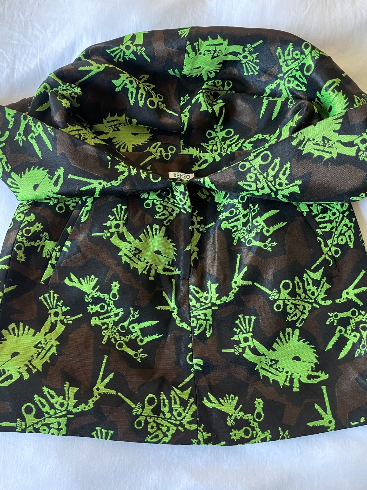 NWOT Kenzo Jacquard Structured Lime Camo Print Mini Skirt Size S | M Sportif Y2K