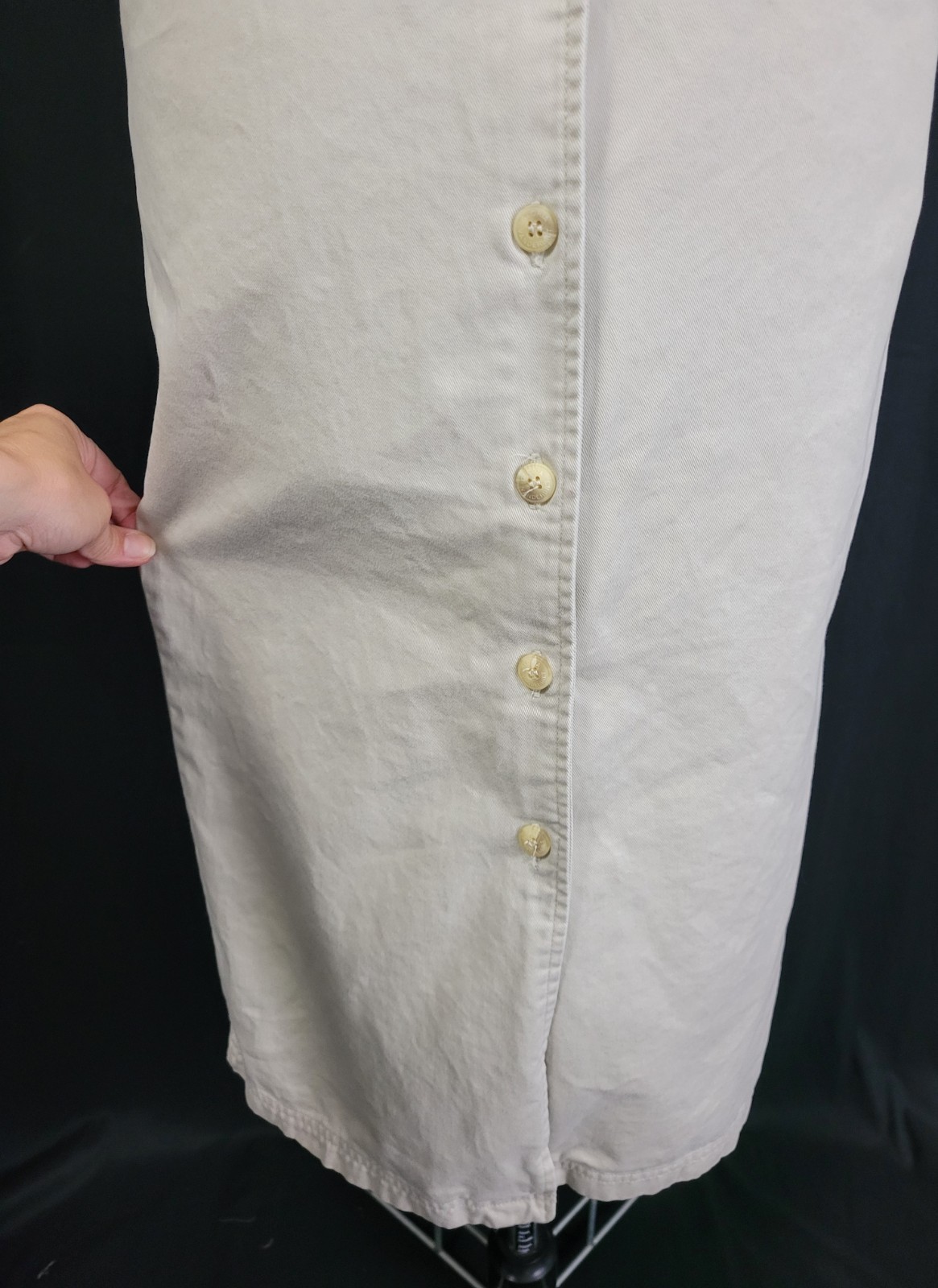 Vintage Gloria Vanderbilt Khaki Button Down Sheath Dress w Pockets Size S