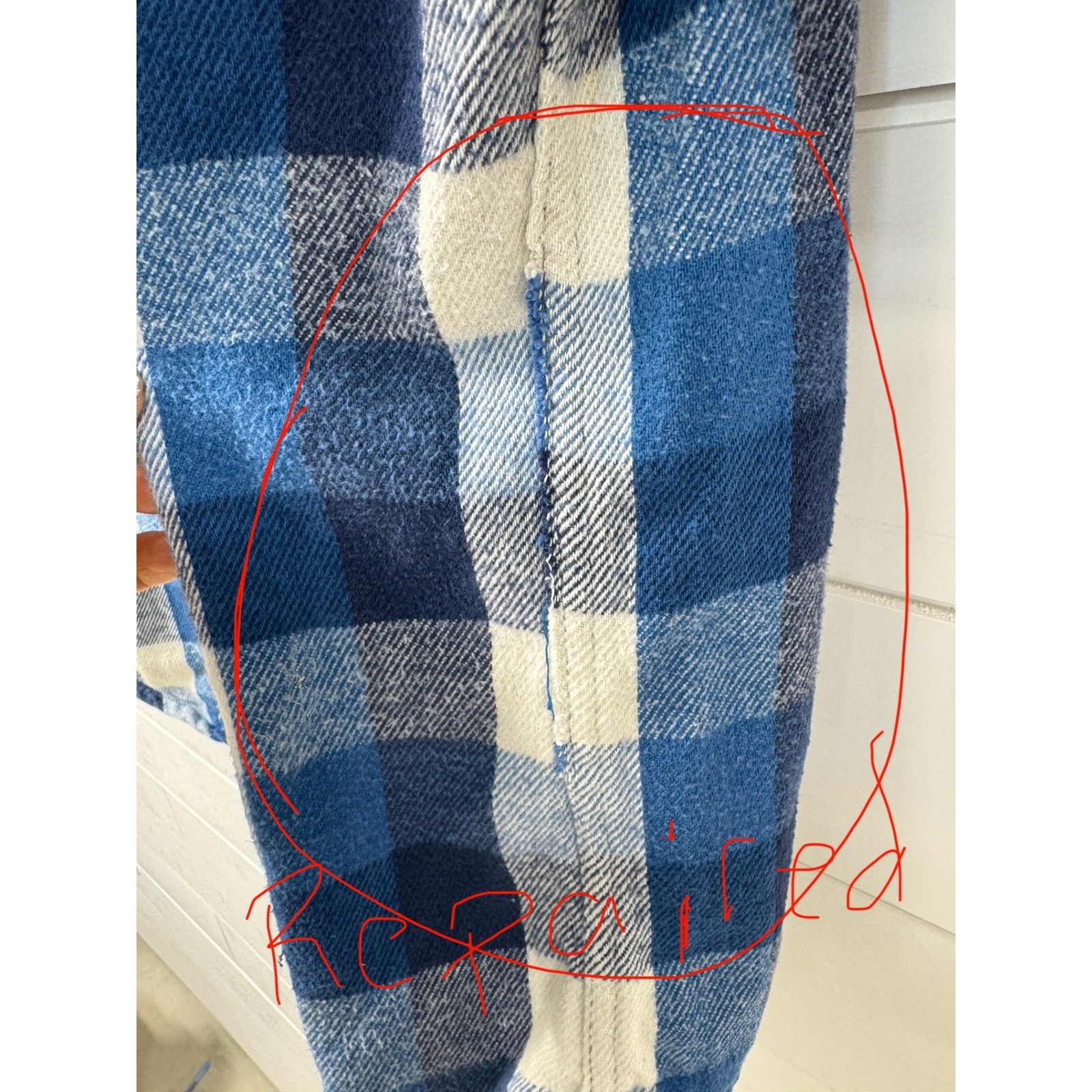 Fieldmaster Vintage Blue Buffalo Plaid Flannel Shirt Made in USA Cotton Large