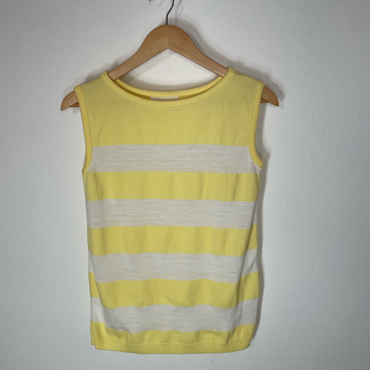 VTG 60s KORET OF CALIFORNIA Knit Sleeveless Top Yellow White Stripe