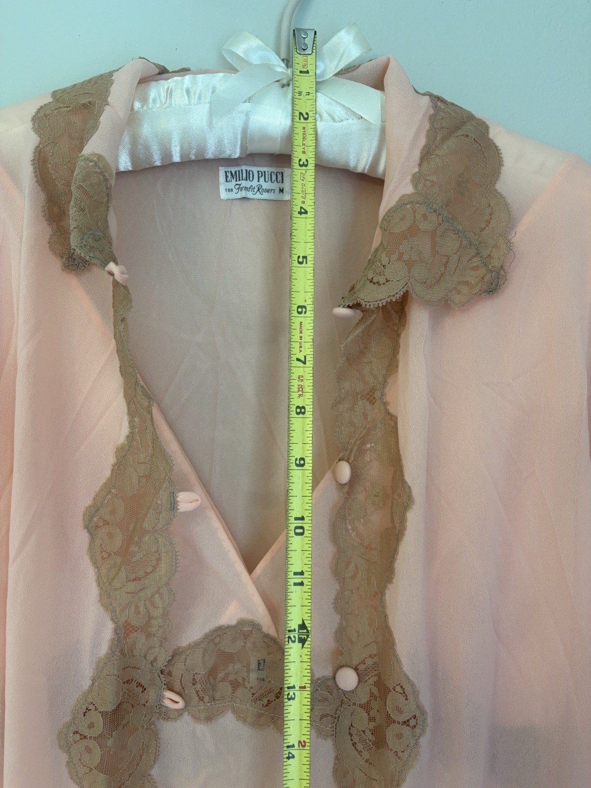 Vtg Emilio Pucci Formfit Rogers Pink Lace Nightgown Robe M medium Peignoir EUC