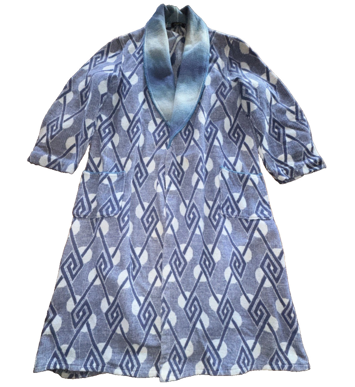 Vintage 1930s 1940s Beacon Camp Blanket Robe Cotton Blue Ombre Art Deco S/XS