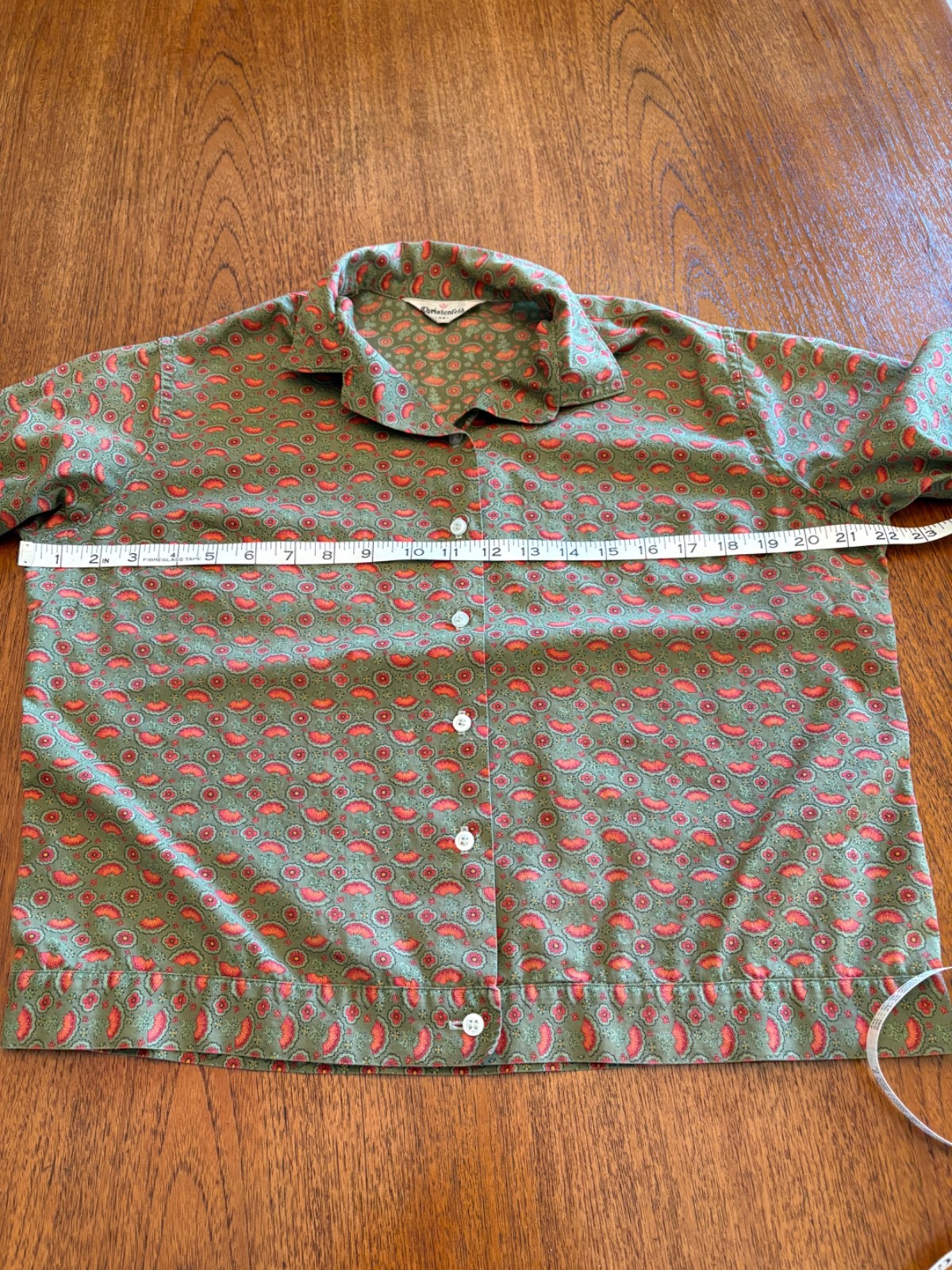Vintage 50s 60s Christenfeld Button Down Blouse Green M/L Rockabilly Mid Century