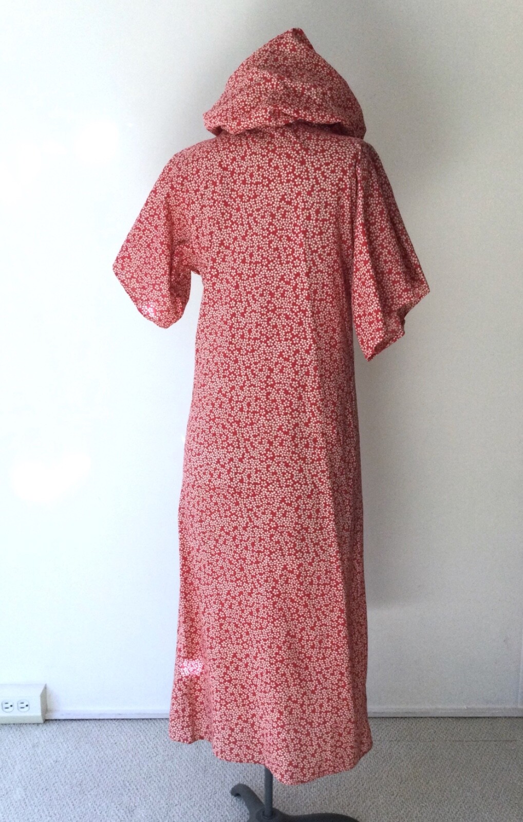 Vintage 1970&rsquo;s Kenzo Jap Red Floral Dress with Convertible Cowl Hood