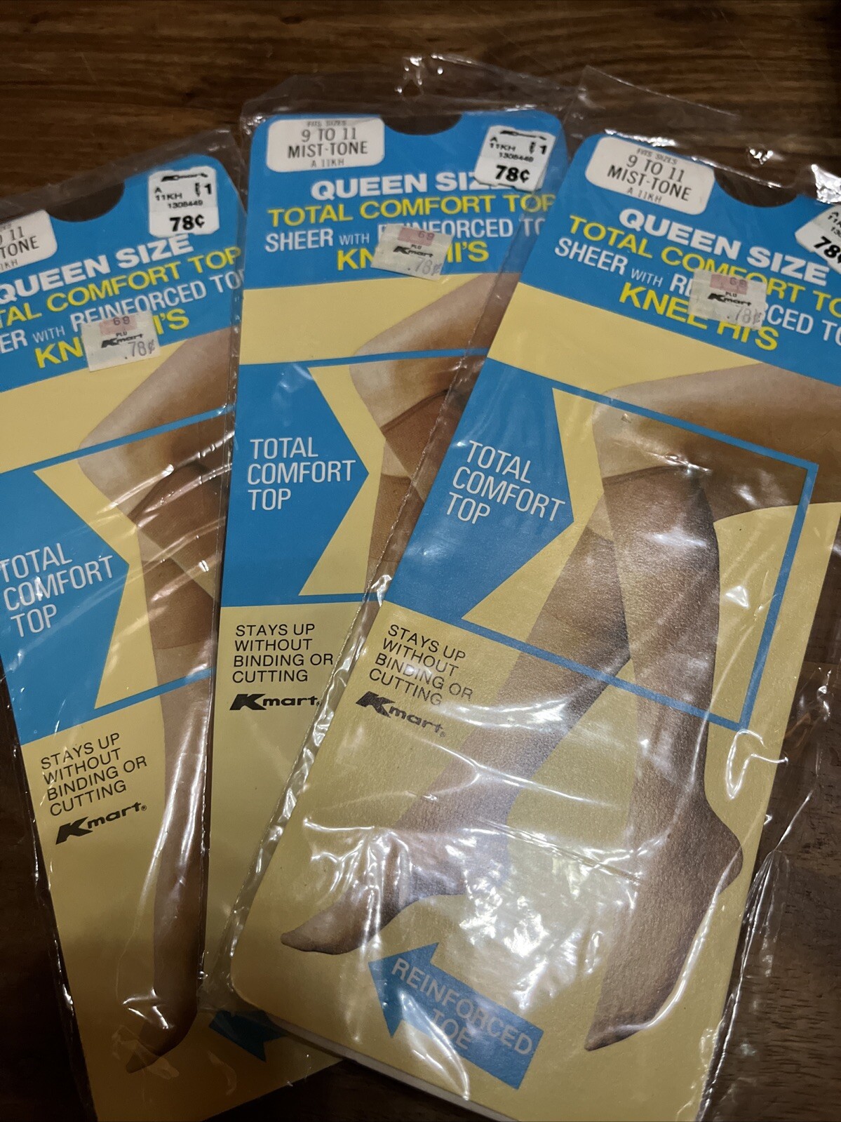 Kmart Knee Hi&rsquo;s Queen Size 9-11 Sheer Reinforced Mist-tone 3 Packs VTG Nylon