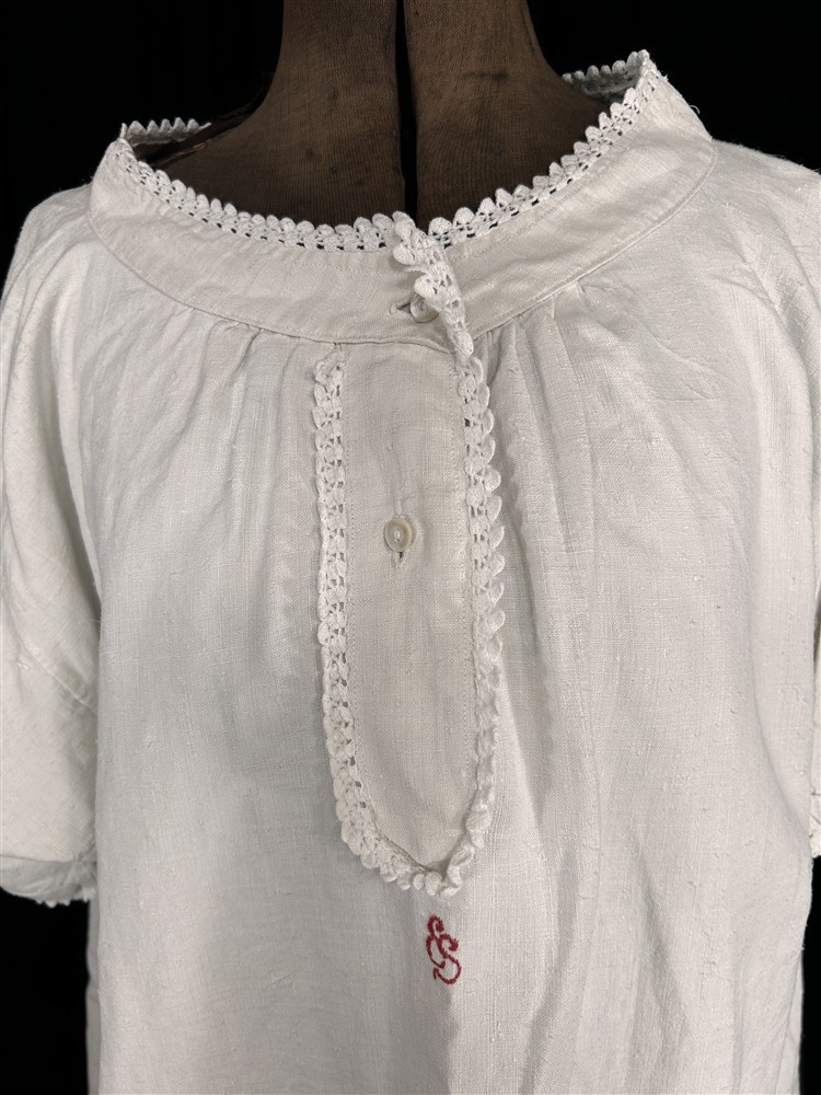 antique chemise shift white linen bust 54 drop shoulder 18th c replica