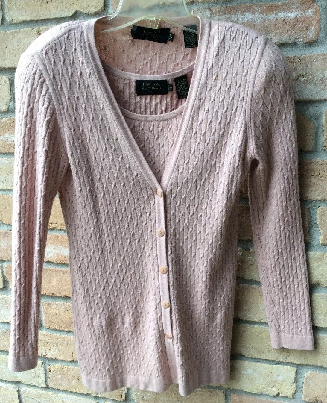 VTG 90s Dana Buchman Pink SILK/ CASHMERE Twin Sweater Set Sz P Petite Y2K