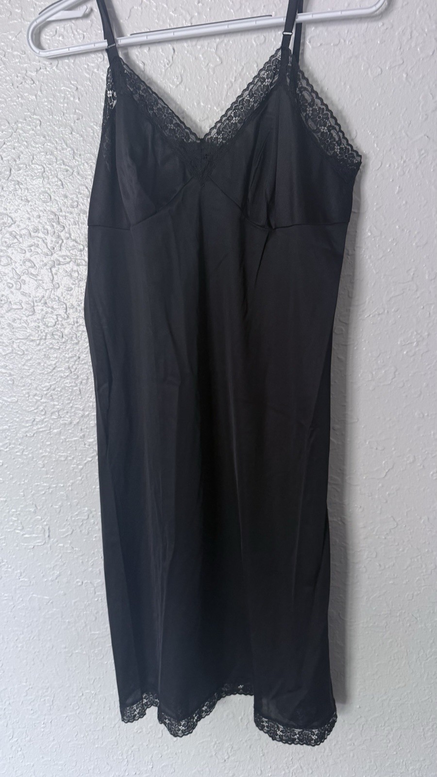 Vtg Shiny Silky Nylon Full Slip Nightgown Vanity Fair Black Dress