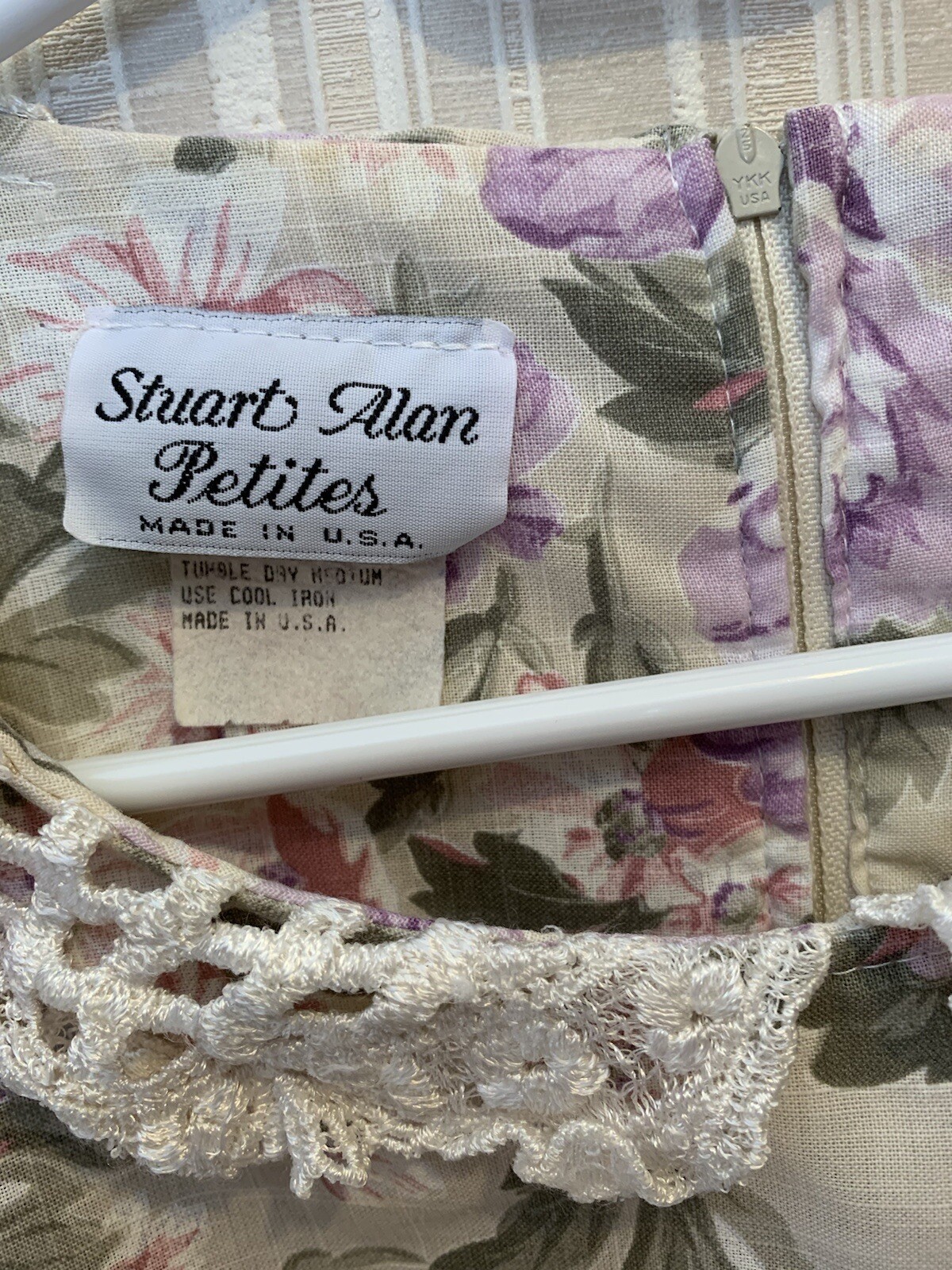 Vintage Stuart Alan Floral Lace Collared Dress USA Cottagecore 90s 80s A2