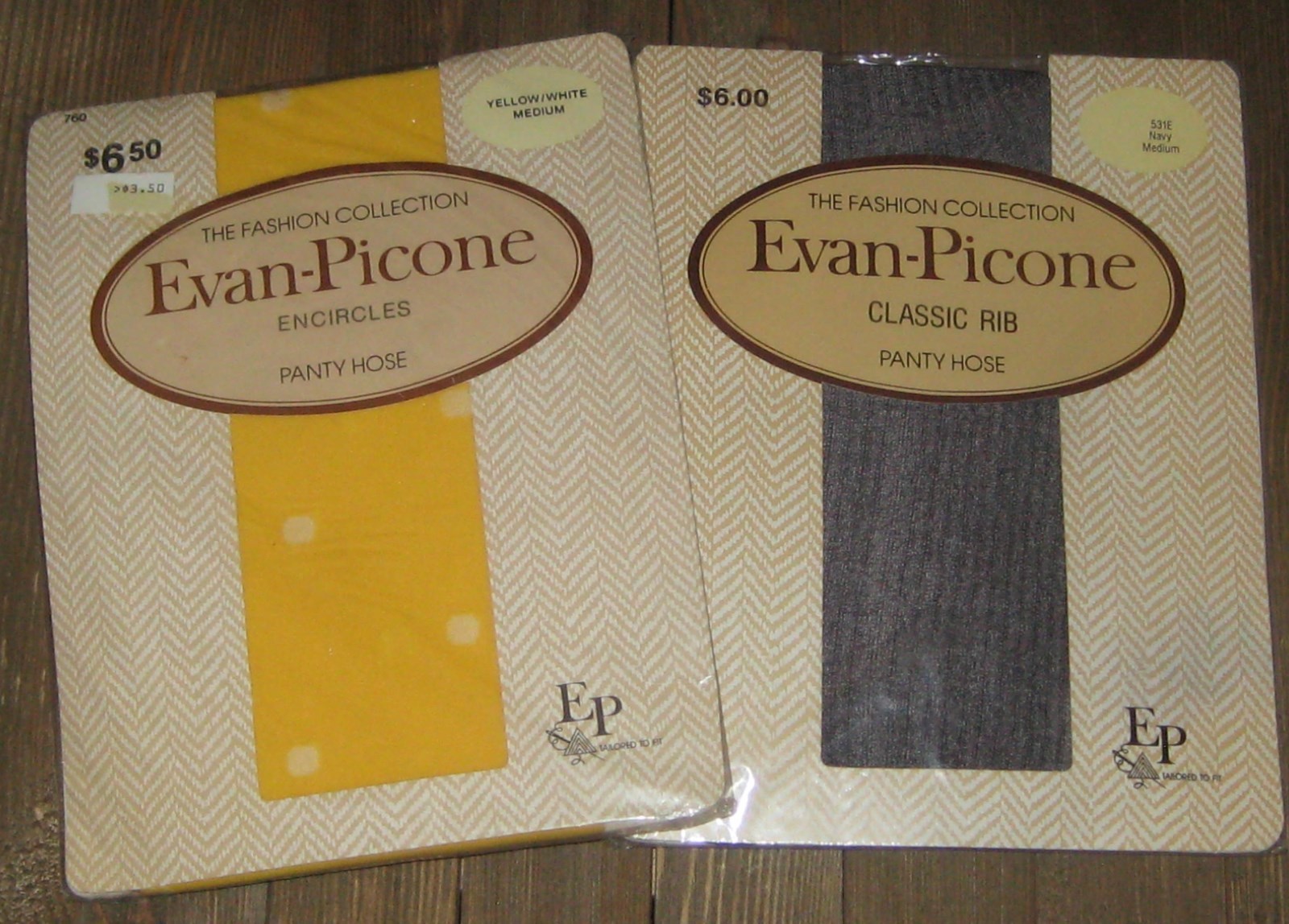 Vintage 1980s Nylon Stocking Evan-Picone Lot 1 Yellow/White 1 Navy Classic Rib M