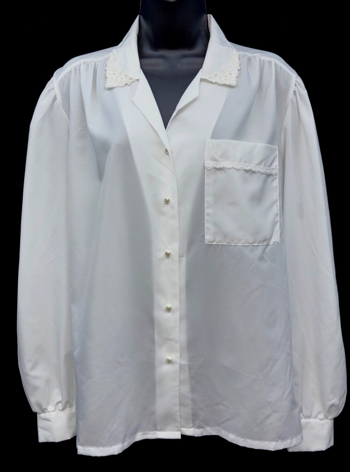 VTG JONQUIL by JUDY BOND Size 14 Button Up Lace Detail Neckline Blouse Ivory