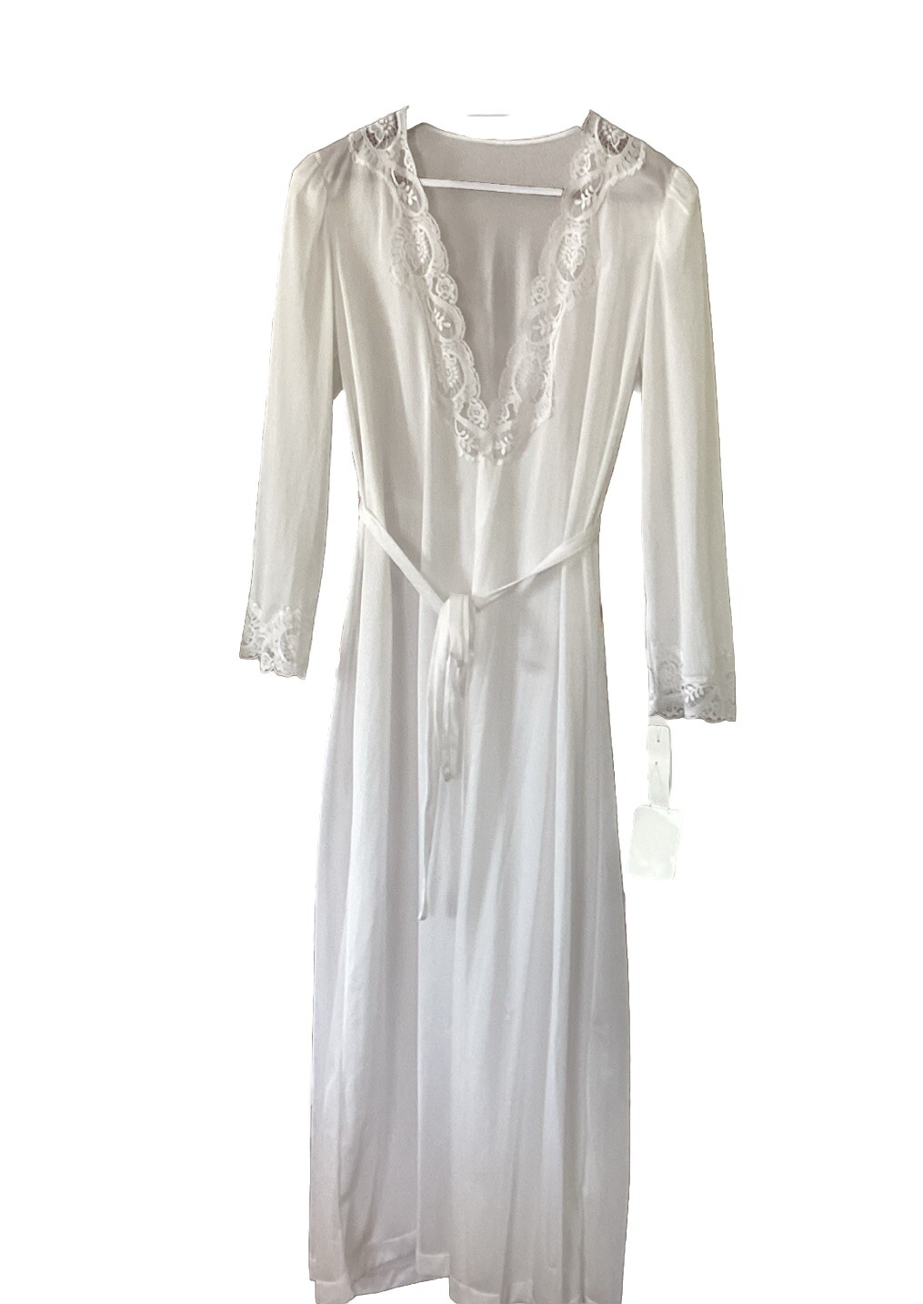 Vintage Olga Nylon Peignoir Robe Full Sweep White Lace Coquette 94280 Small NWT