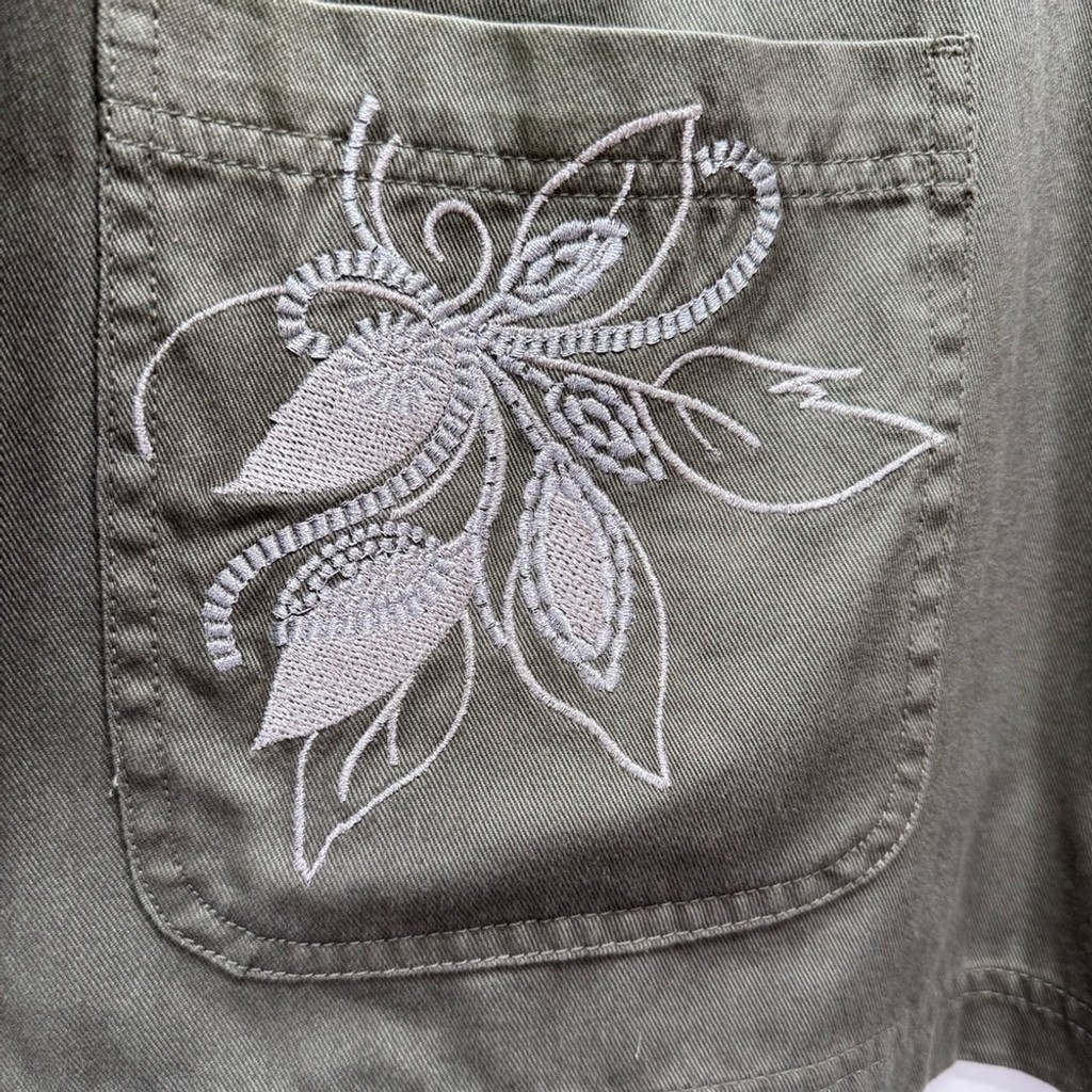 Vintage 90s Green Embroidered Silver Floral Smock Jacket Y2K Basic Editions 3X