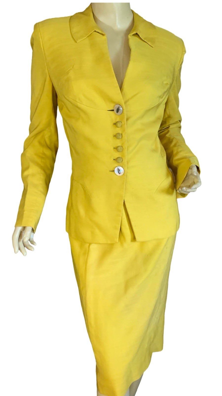 WOMEN&rsquo;S IRENE LENTZ VINTAGE 1950&rsquo;S YELLOW SILK BLEND SKIRT SUIT SIZE S