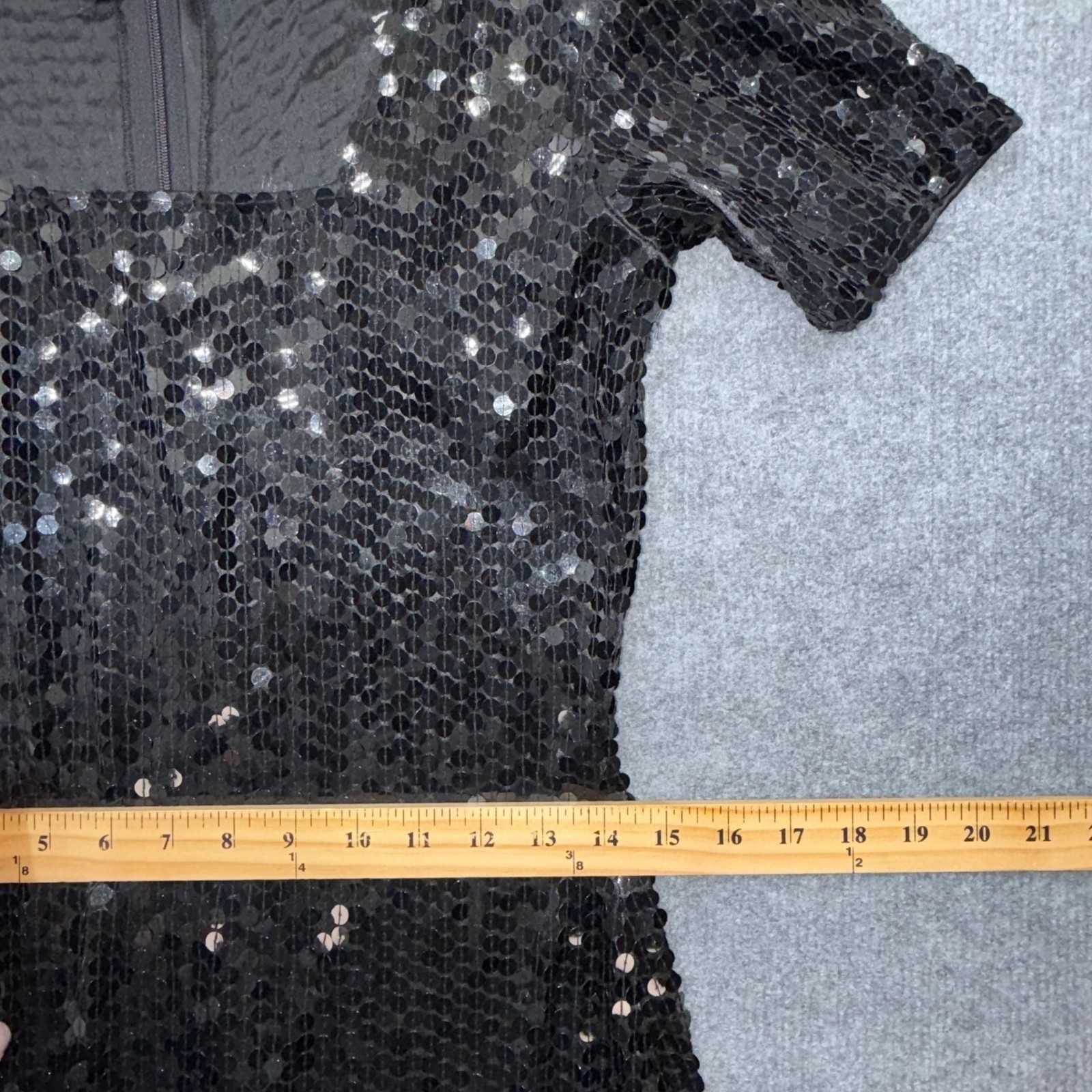 Vintage NEW Nite Line Black Sequin Square Neck Dress Cocktail Event LBD Size 12