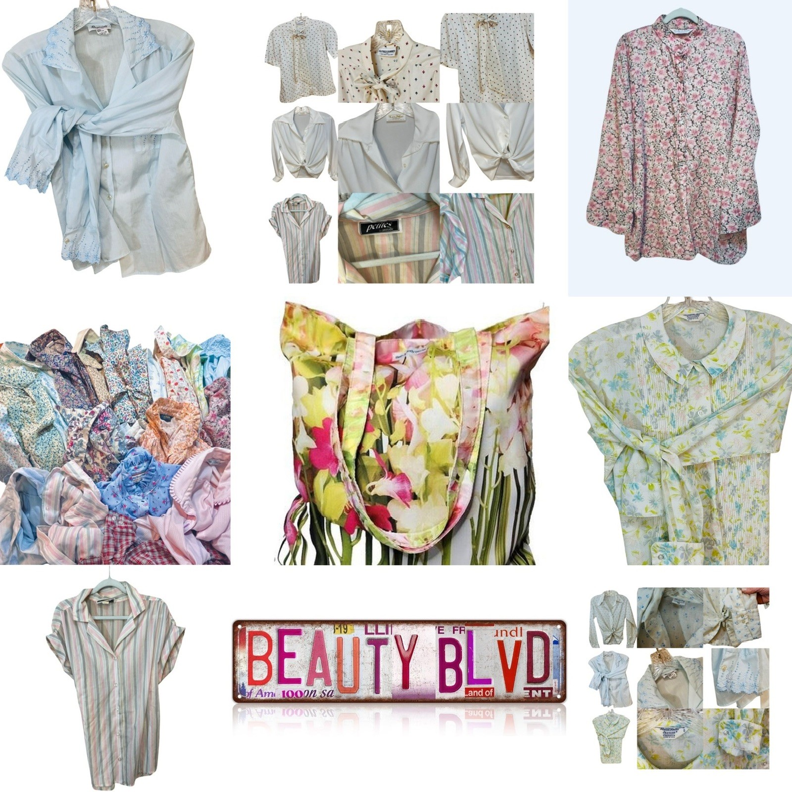 Vintage 60s/70s Mystery Lot of 5 Button Blouses Women&rsquo;s Polyester, Cotton &Blend