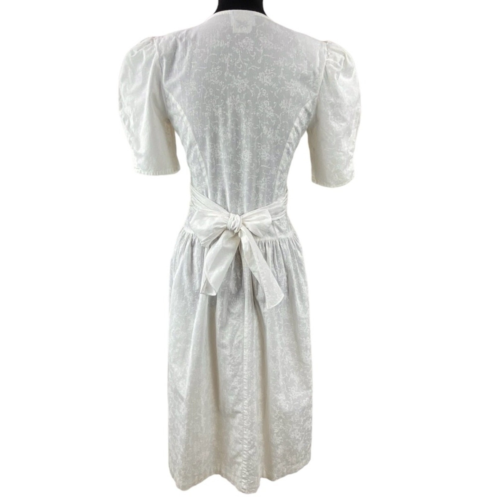 Vintage 80s Short Sleeve Midi Dress Off White Approx Size 4 Floral Lace