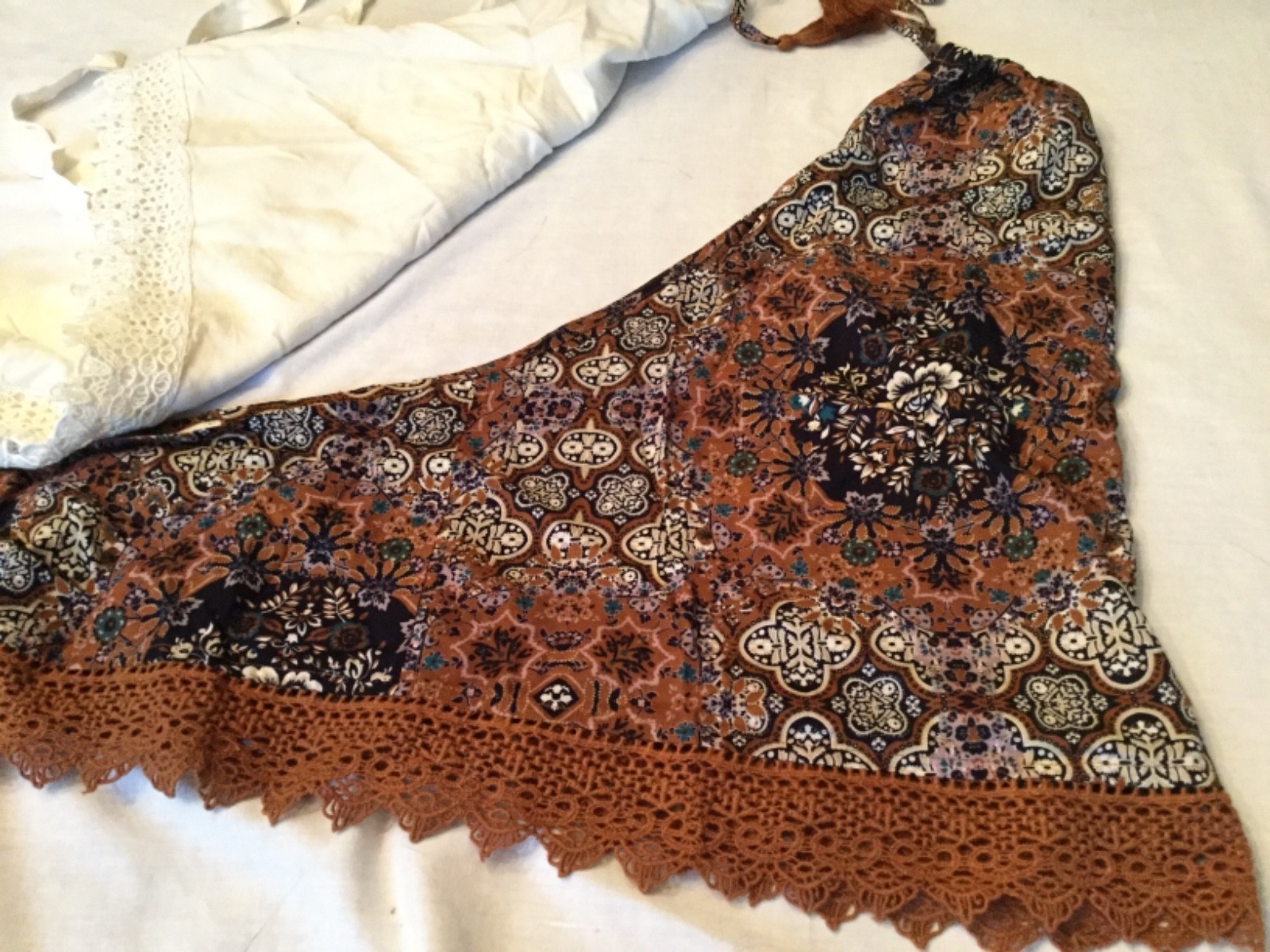 American Eagle CROCHET LACE Tie Back HALTER TOPS BOHO Print or Ivory Solid XXL