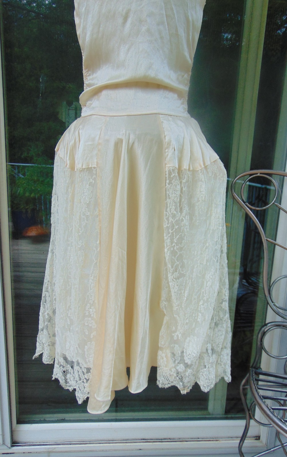 1920s Champagne Satin & Lace Robe de Style Wedding Dress AS IS