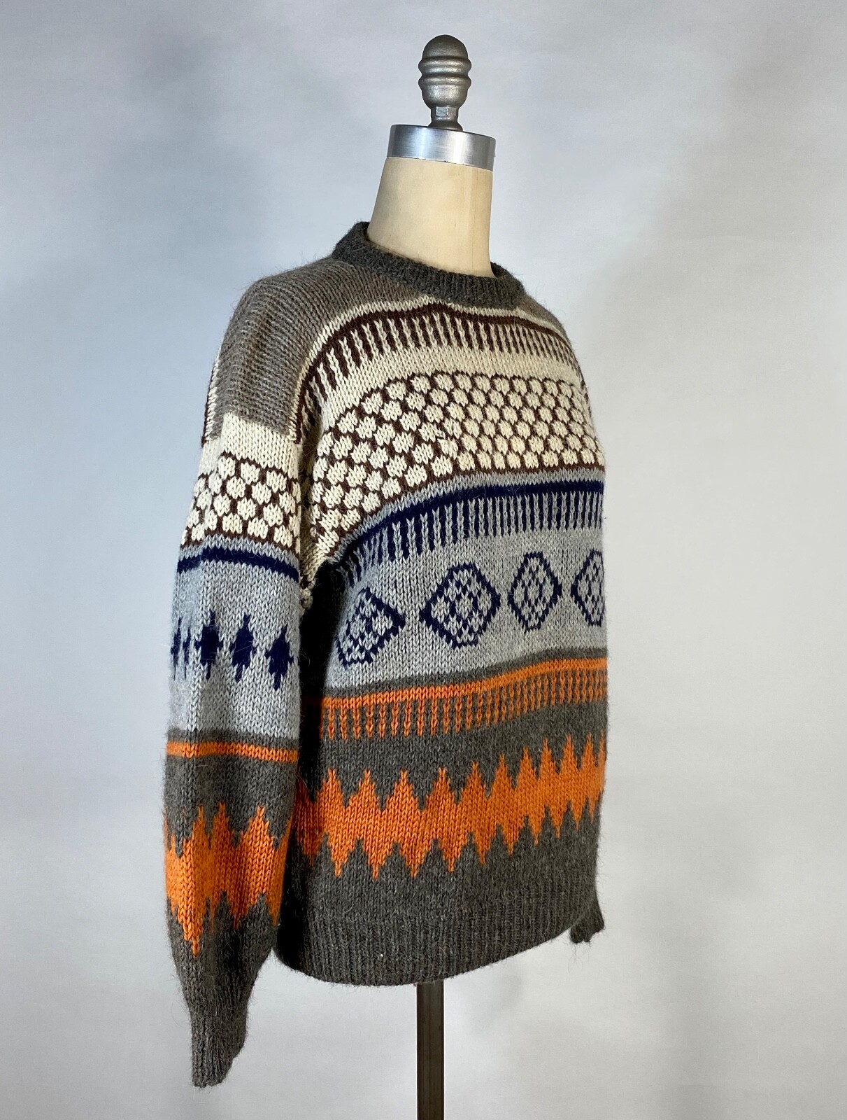 Vintage 1980&rsquo;s LINEA DE ALPACA Peruvian hand knit alpaca wool unisex sweater S/M