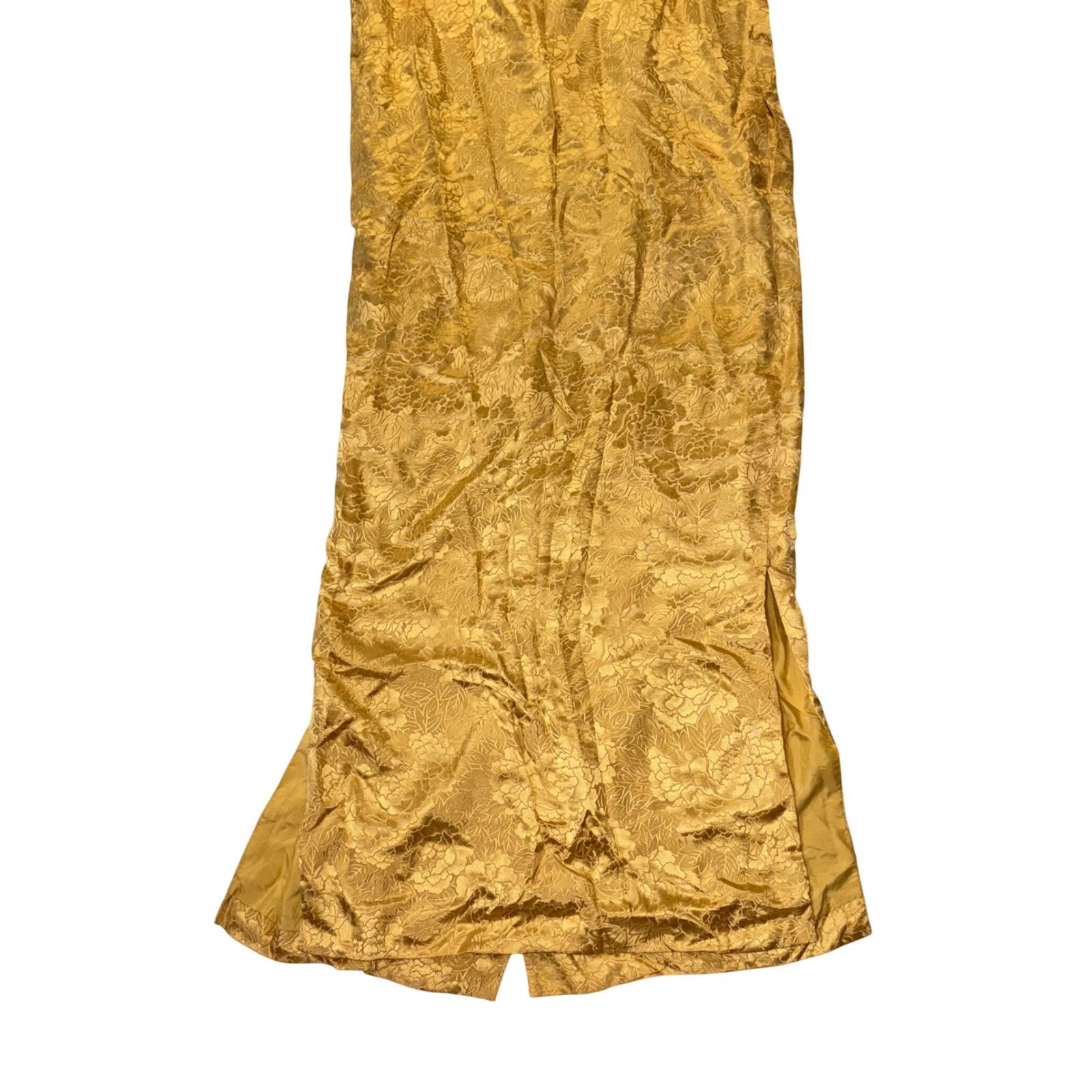 Vintage Dynasty Gold Silk Damask Floral Brocade Maxi Robe Gown Hong Kong S