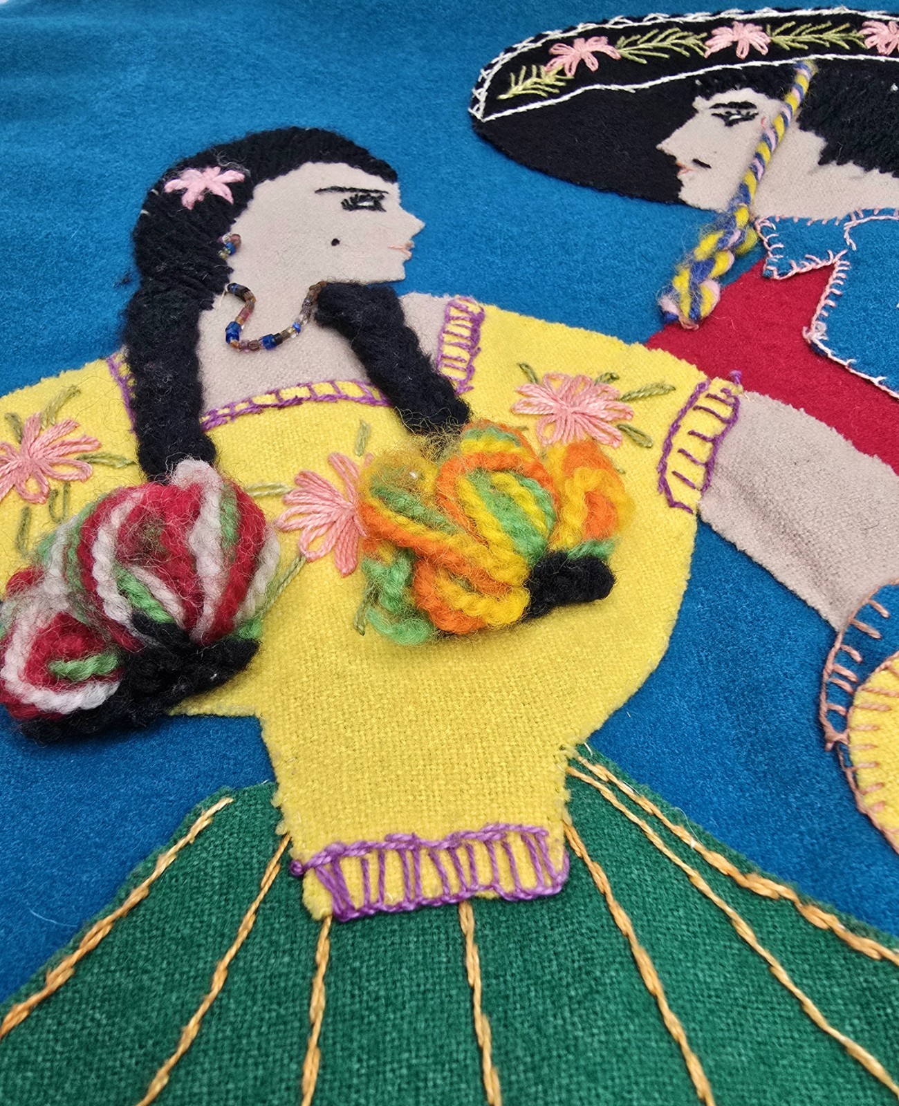 Vintage Mid-Century Lopez Mexican Wool Embroidered Souvenir Jacket – Teal As-Is