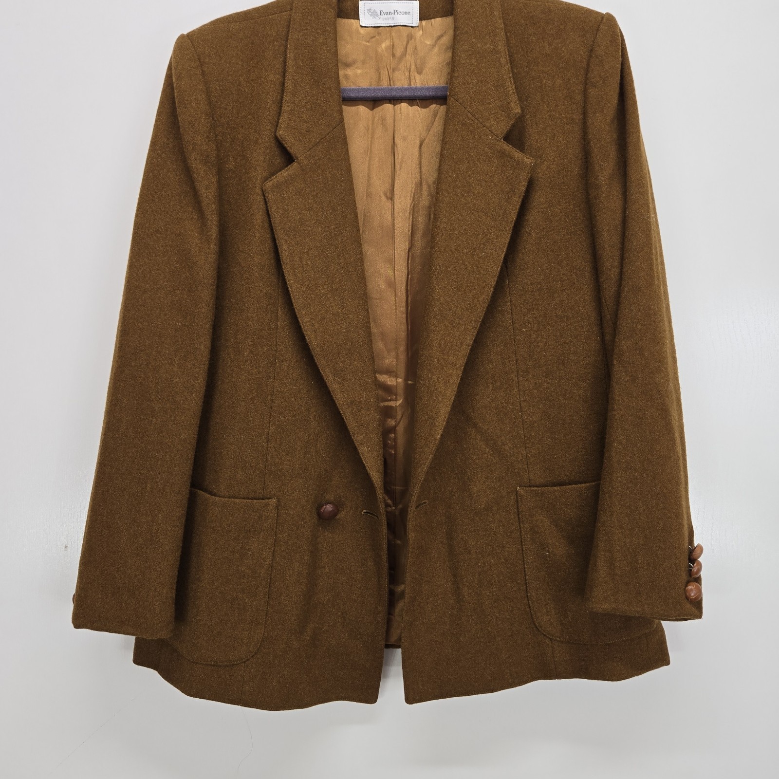 Evan Picone Skirt Suit Women Size 12 Blazer Pleated Skirt Brown 100% Wool VTG
