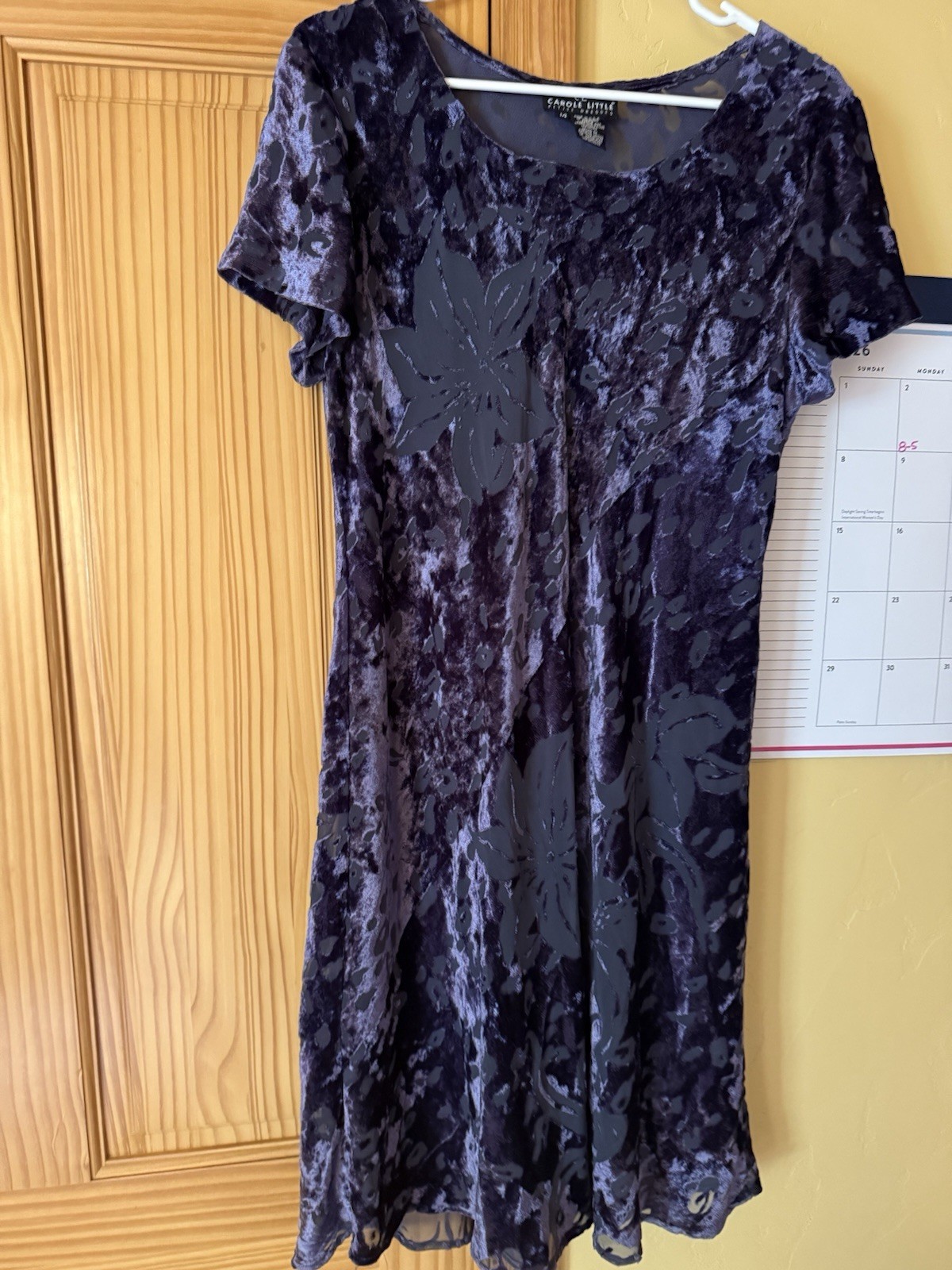 Vintage 90s Witchy Velvet Burnout Dress Carole Little Size 14 Purple Goth Floral