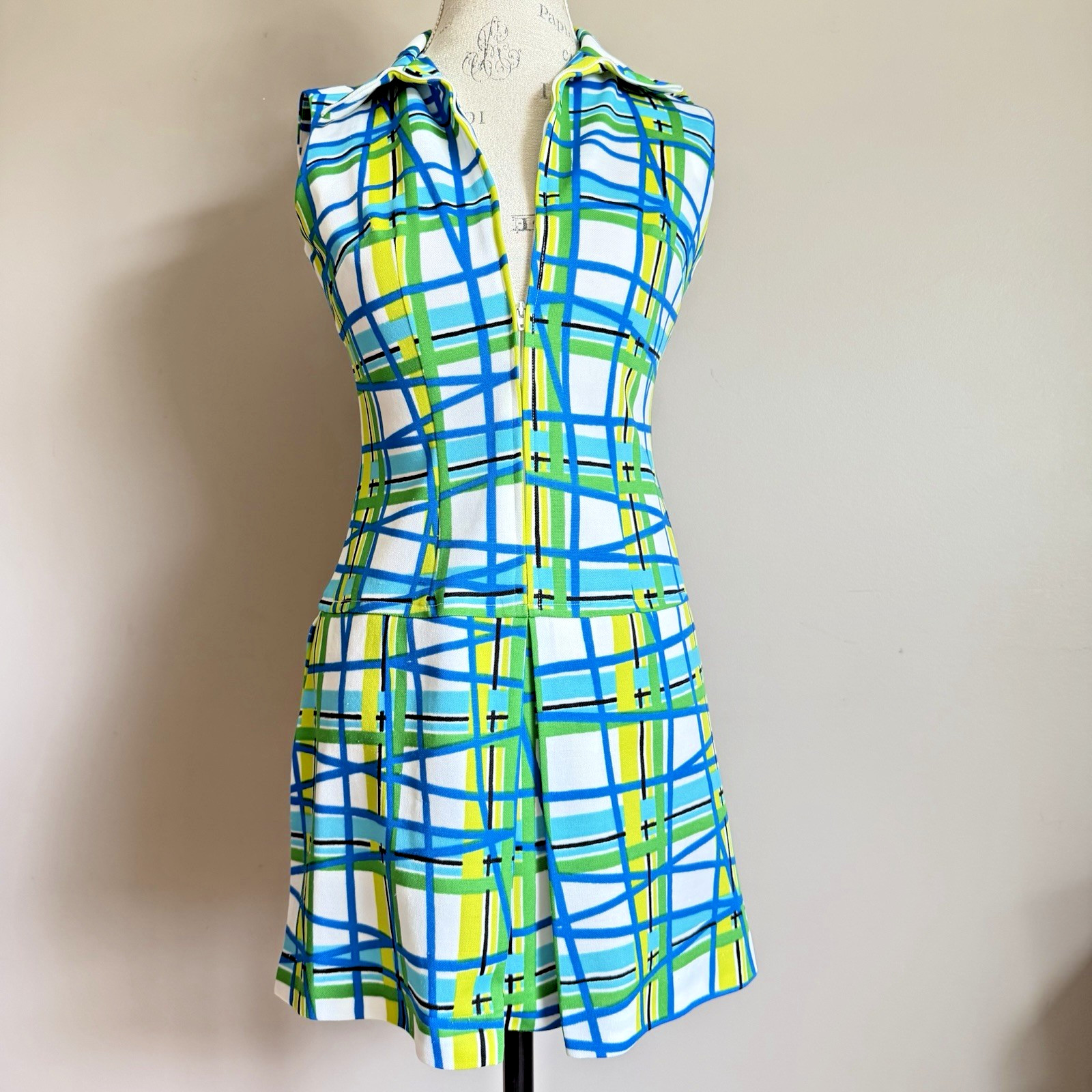 Vintage 60s Geometric Sporty Tennis Dress + Shorts Small Retro Mod Union Made