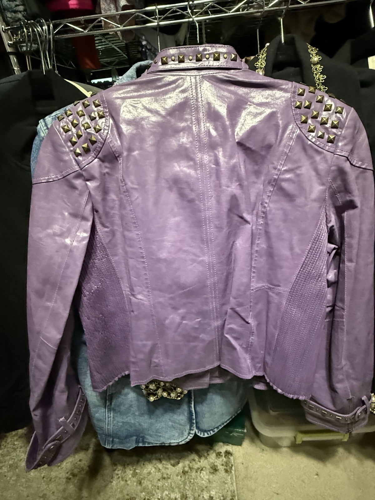 Unique Purple leather moto zipper studded jacket Pamela McCoy