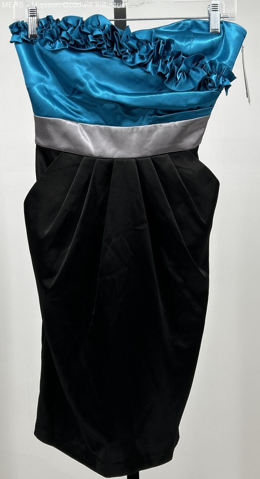 B Wear Too Womens Blue Black Silver 1110JBX Colorblock Polyester Strapless Dress